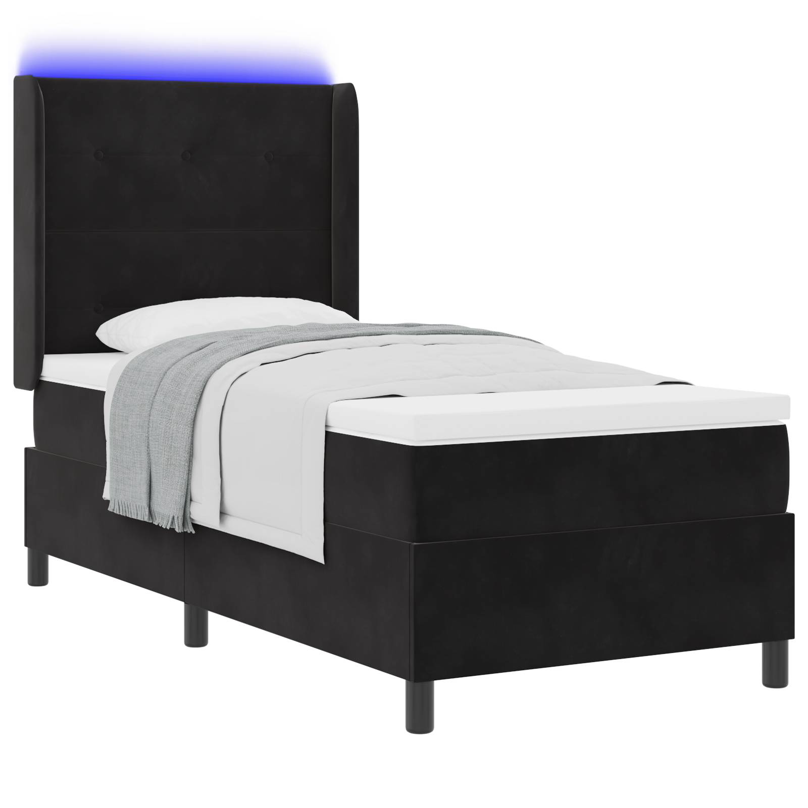 vidaXL LED Boxspringbett mit Matratze Schwarz 90x190 cm Samt
