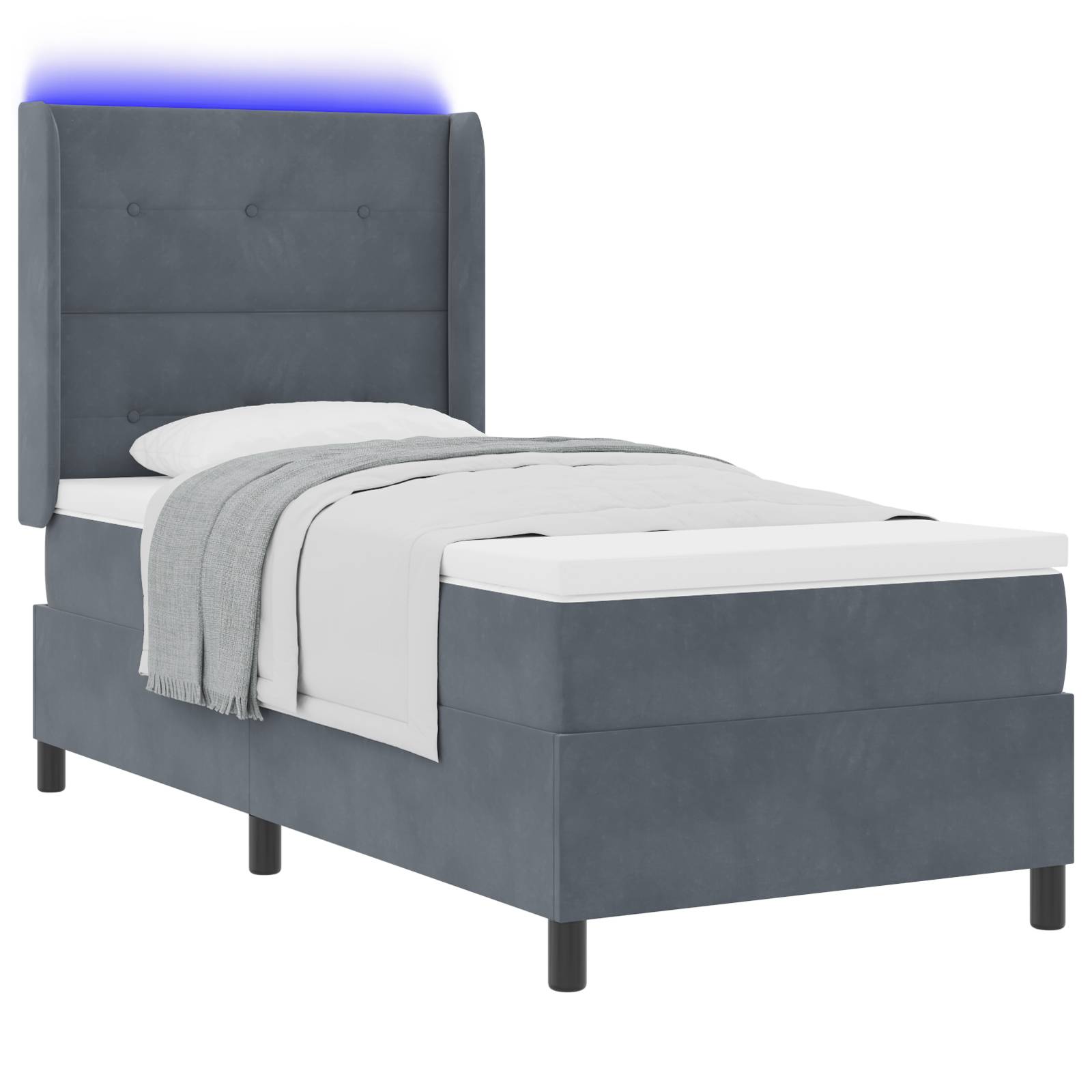 vidaXL LED Boxspringbett mit Matratze Dunkelgrau 90x200 cm Samt