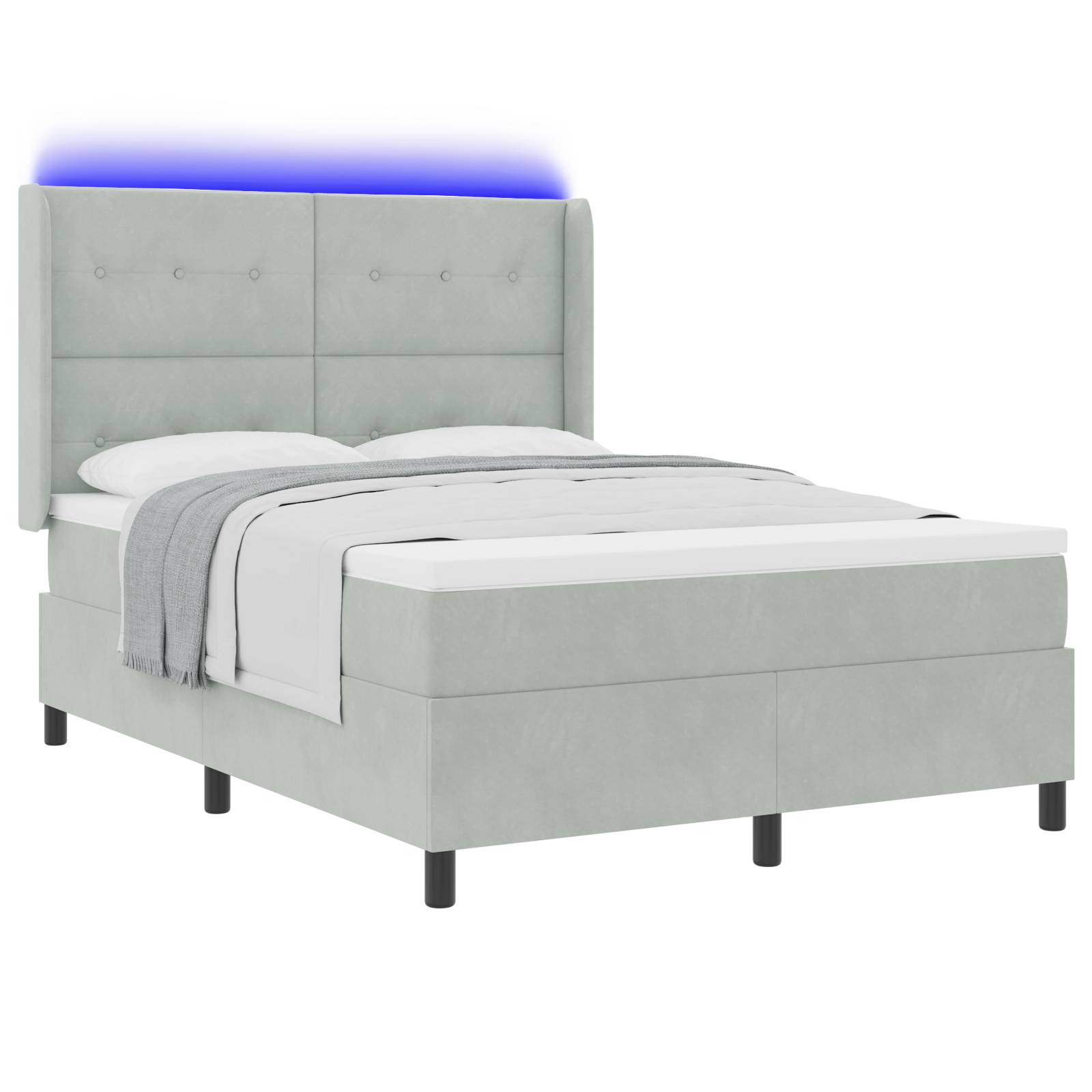 vidaXL LED Boxspringbett mit Matratze Hellgrau 140x200 cm Samt