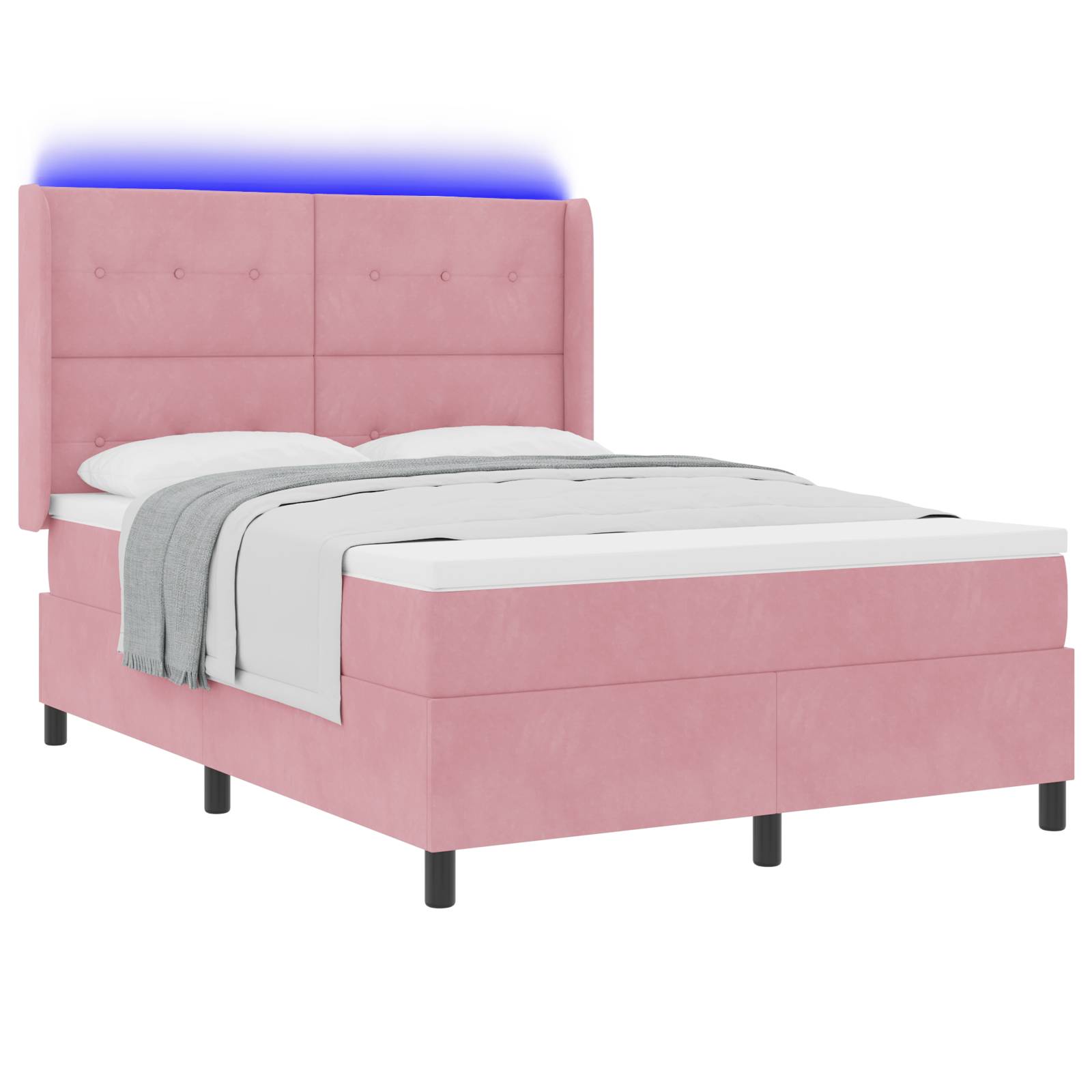 vidaXL LED Boxspringbett mit Matratze Rosa 160x200 cm Samt