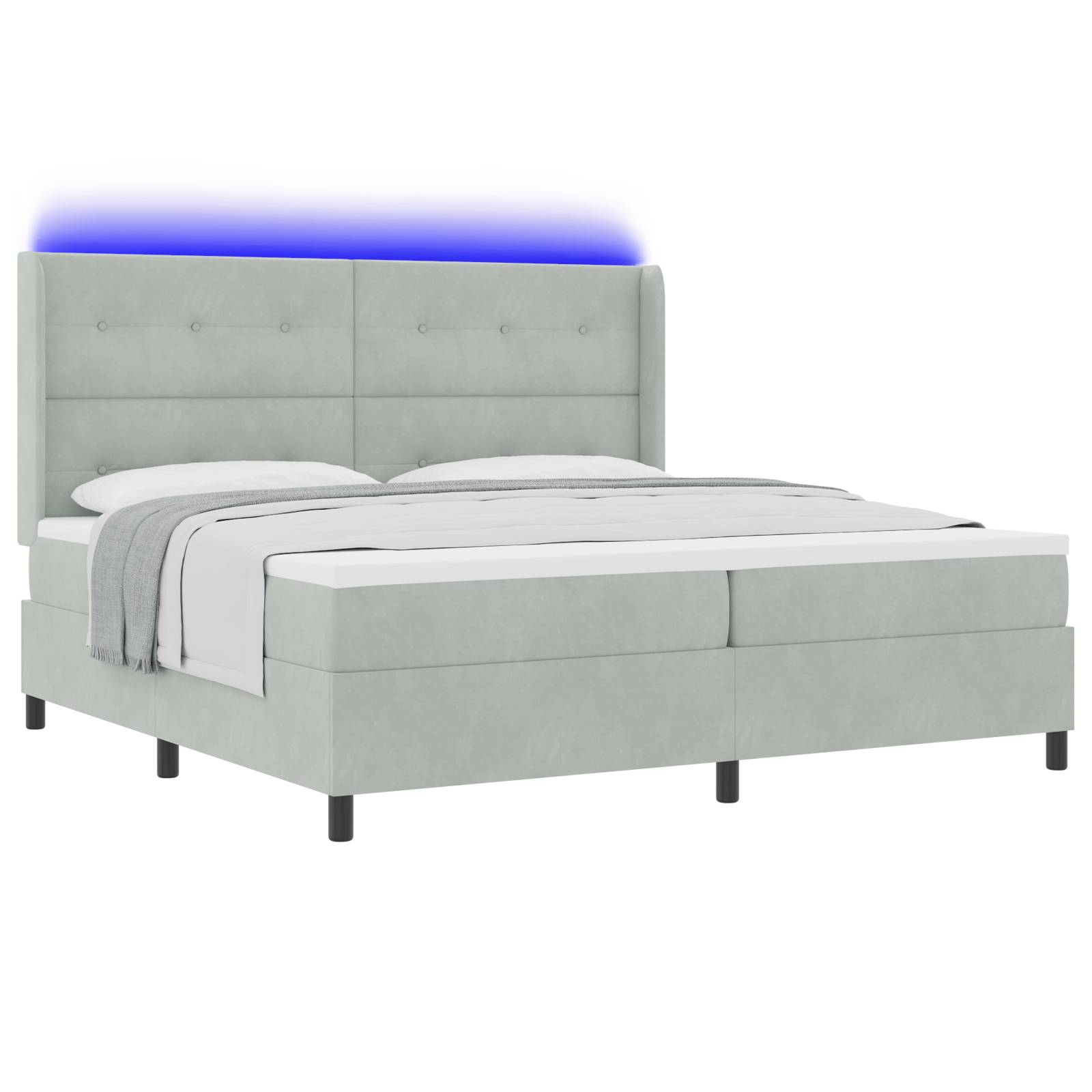 vidaXL LED Boxspringbett mit Matratze Hellgrau 200x200 cm Samt
