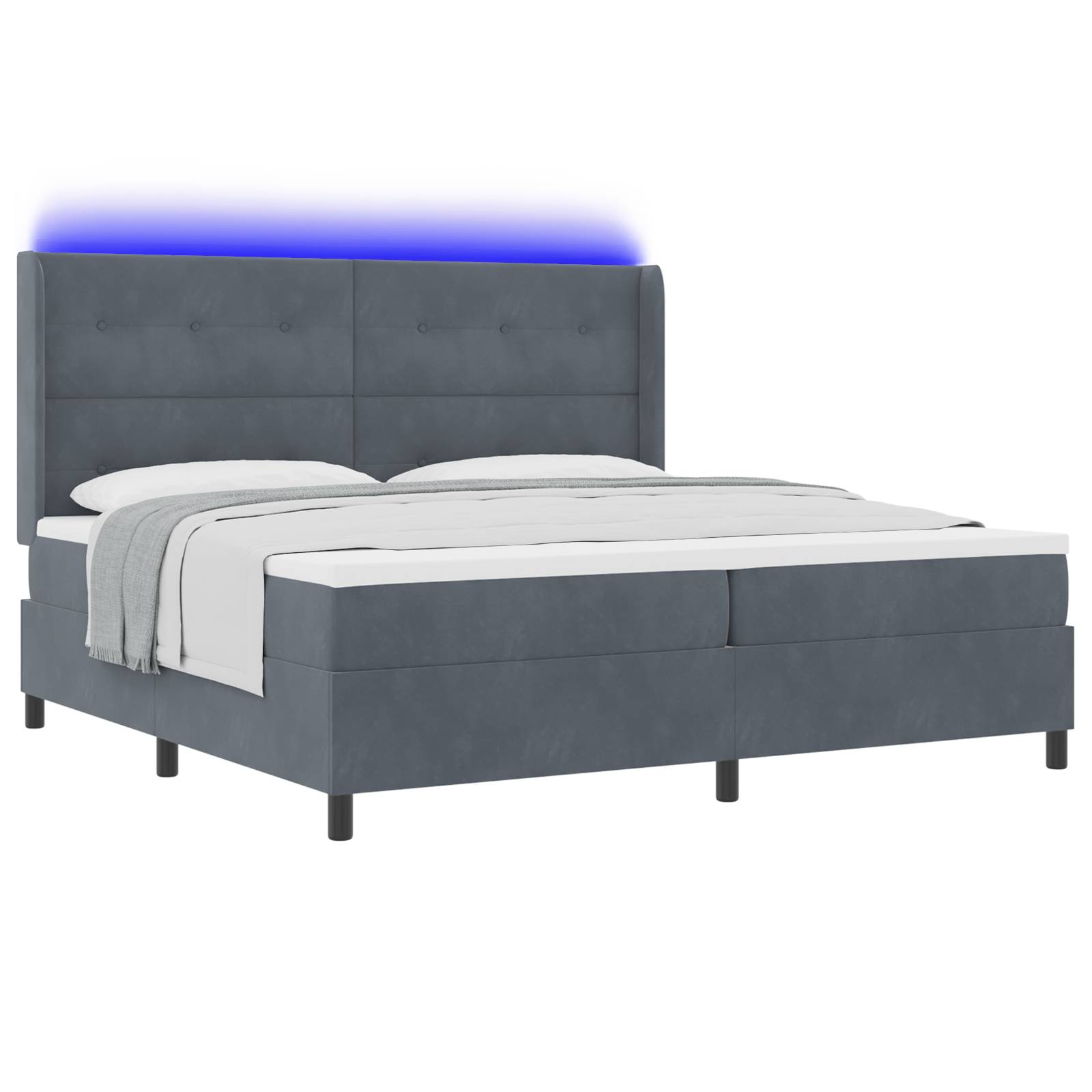 vidaXL LED Boxspringbett mit Matratze Dunkelgrau 200x200 cm Samt