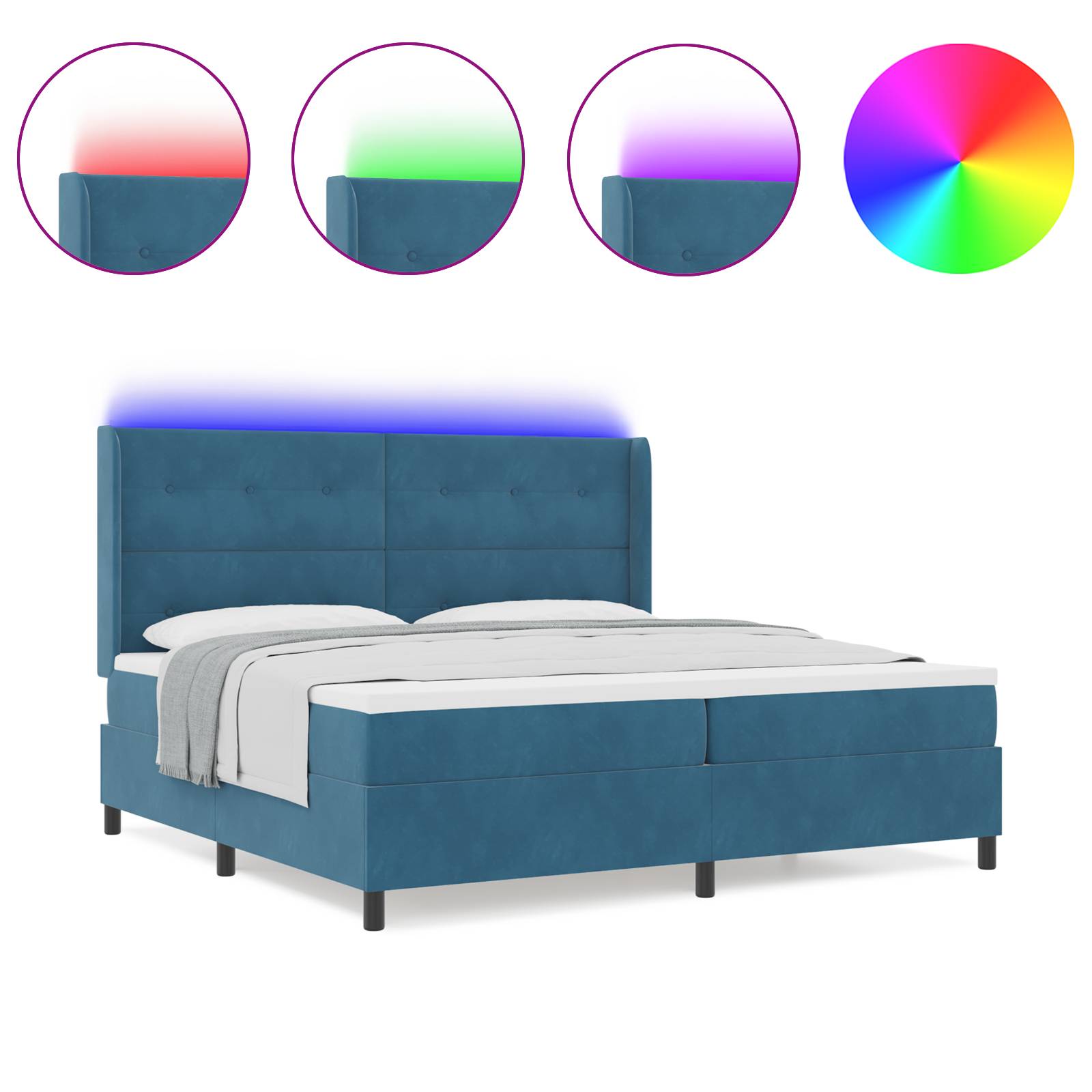 vidaXL LED Boxspringbett mit Matratze Dunkelblau 200x200 cm Samt