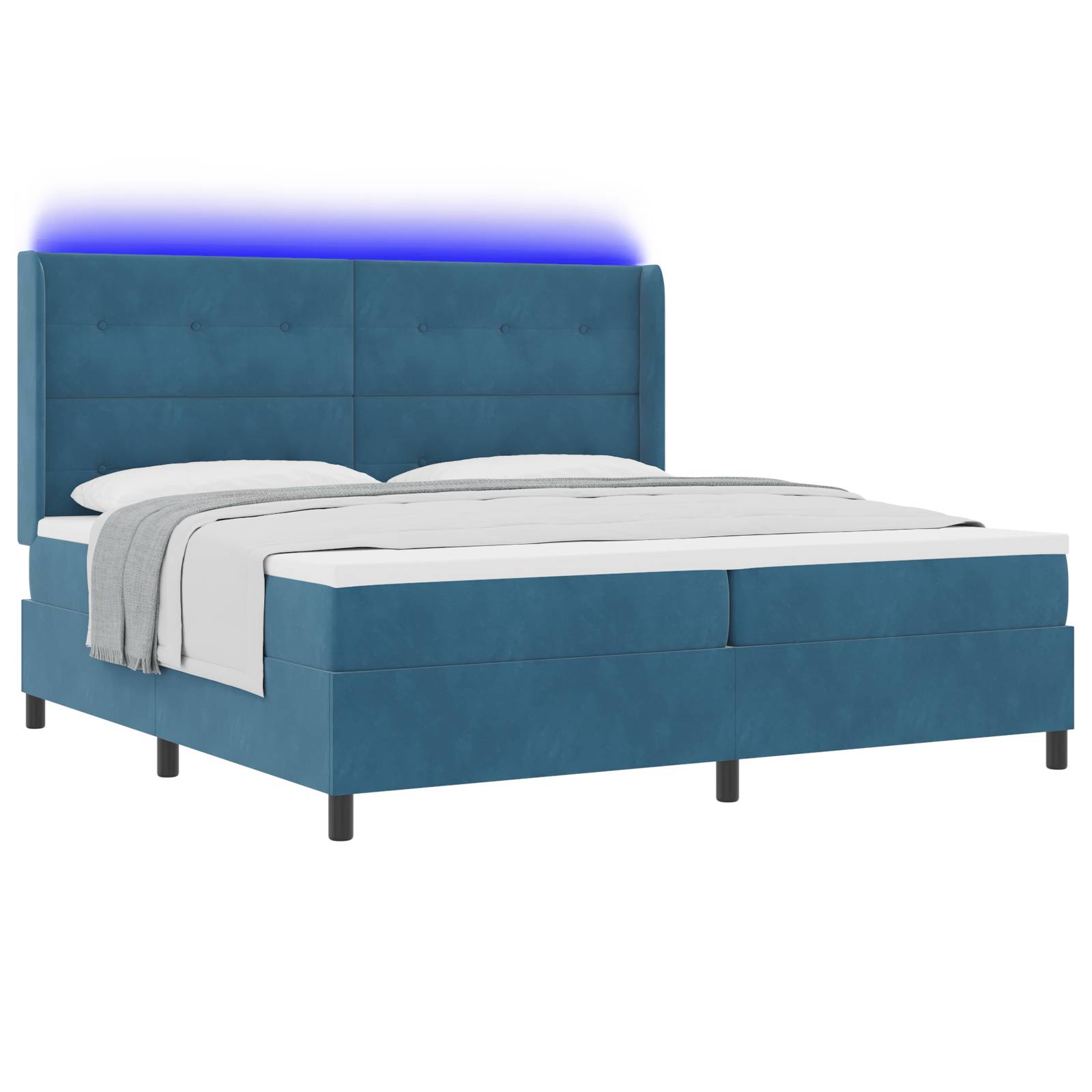 vidaXL LED Boxspringbett mit Matratze Dunkelblau 200x200 cm Samt