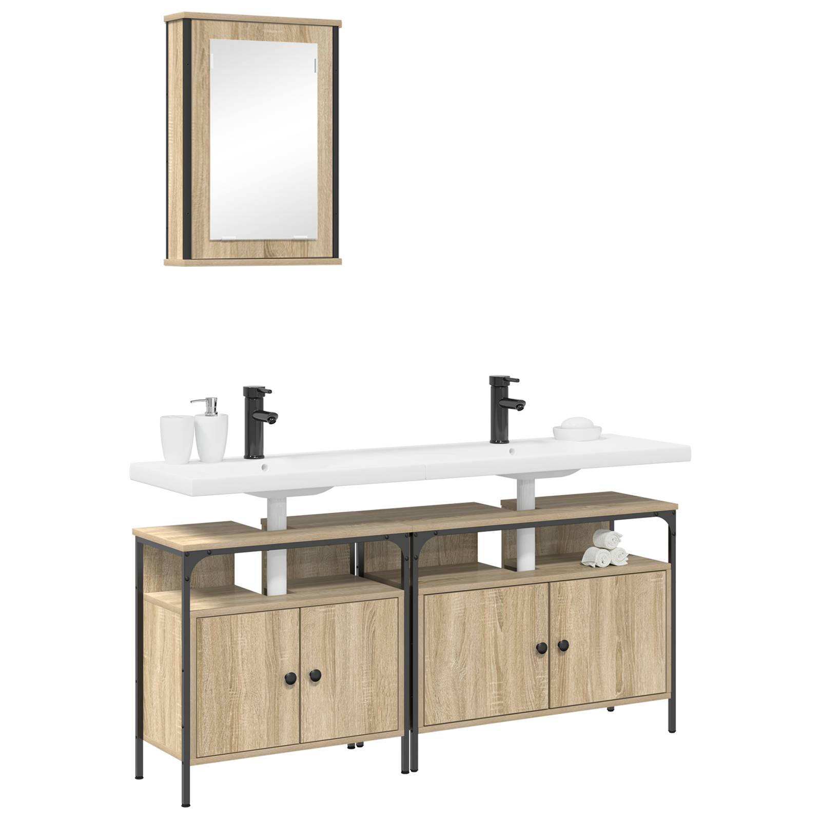 vidaXL 3-tlg. Badschrank-Set Sonoma Eiche Holzwerkstoff