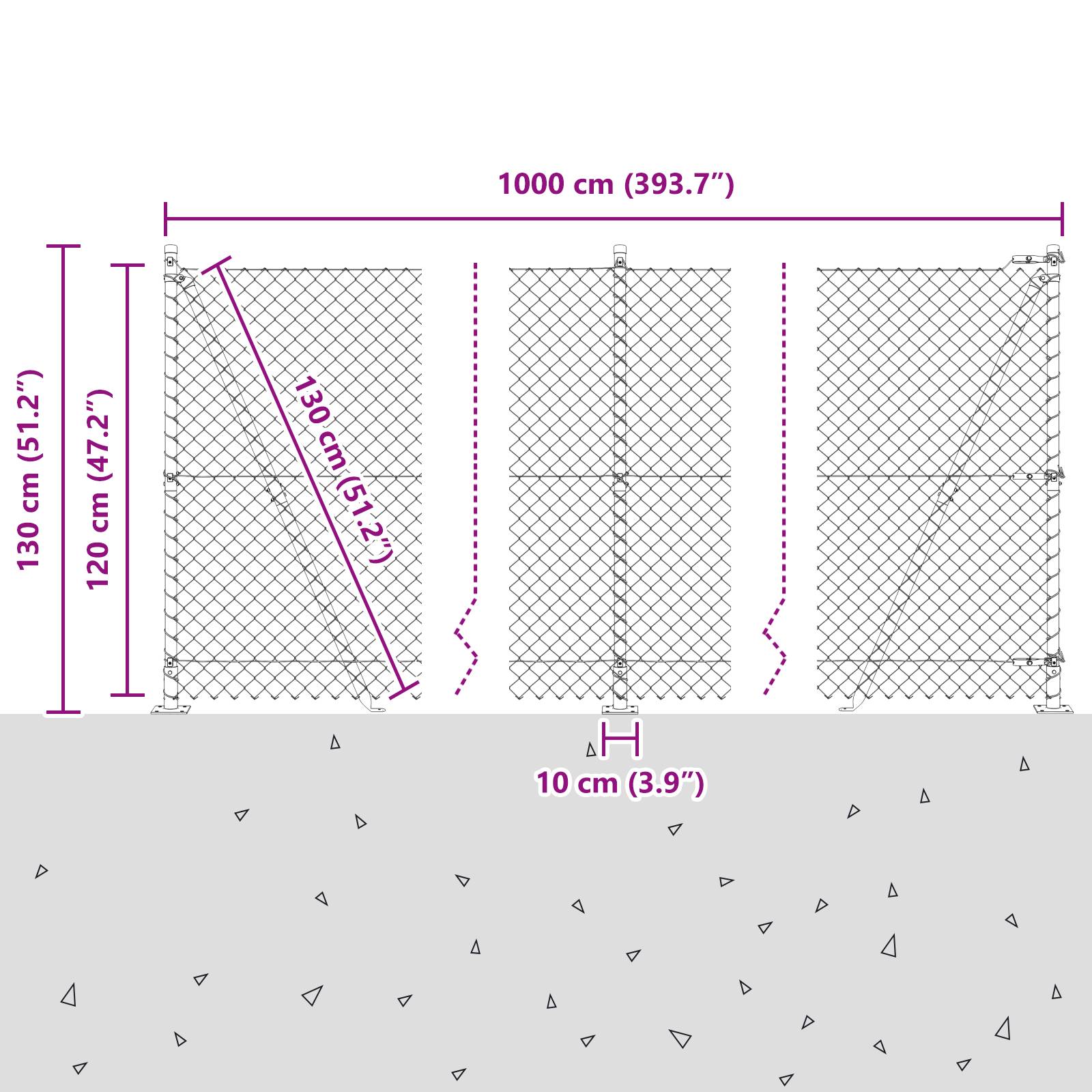 vidaXL Kettenzaun mit 7 Flanschpfosten 1,2x10 m Verzinkter Stahl
