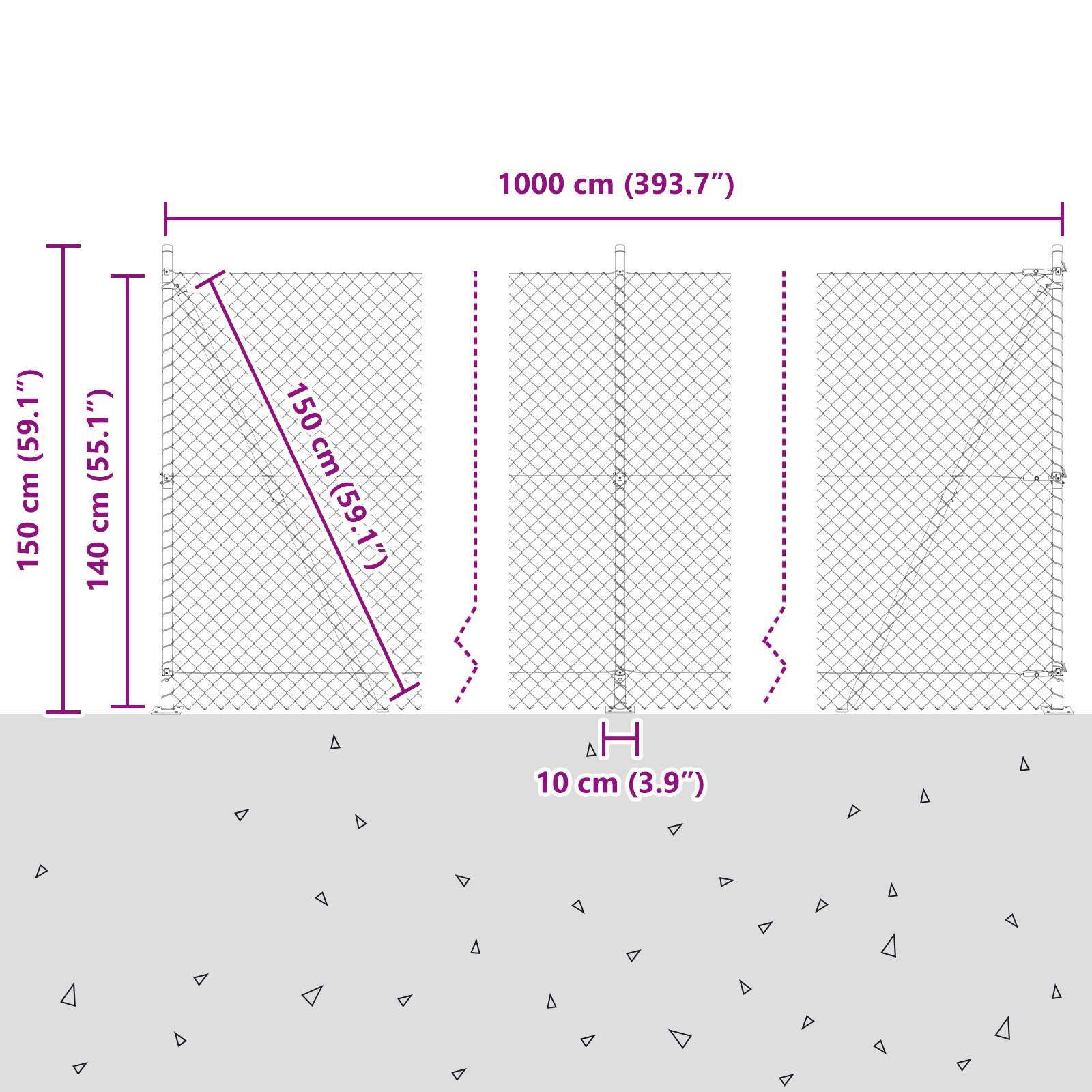 vidaXL Kettengitterzaun mit 7 geflanschten Pfosten 1,4x10 m verzinkter Stahl