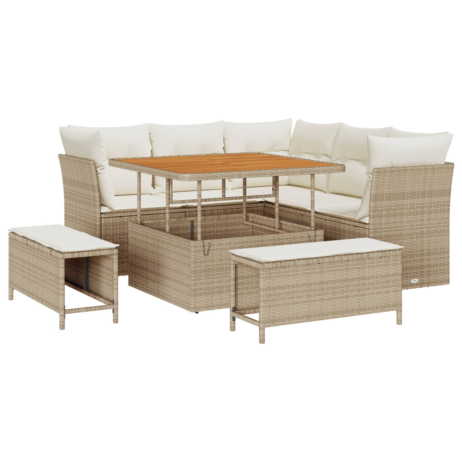 vidaXL 8-teilige Garten Sofagarnitur mit Kissen Beige Poly Rattan Akazie