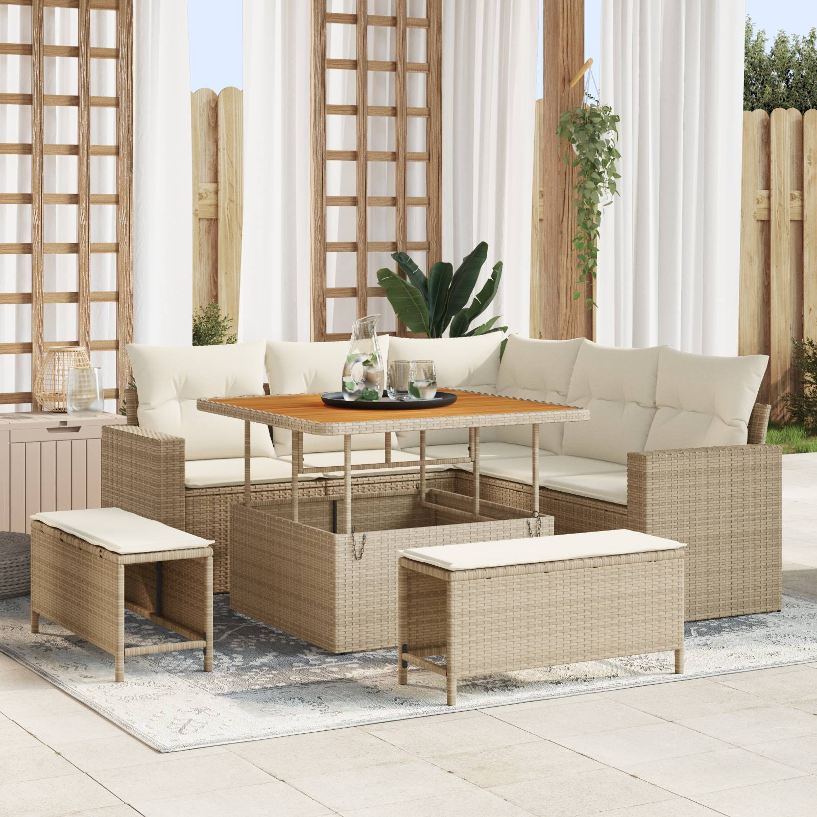 vidaXL 8-teiliges Garten Sofa Set mit Kissen Beige Poly Rattan