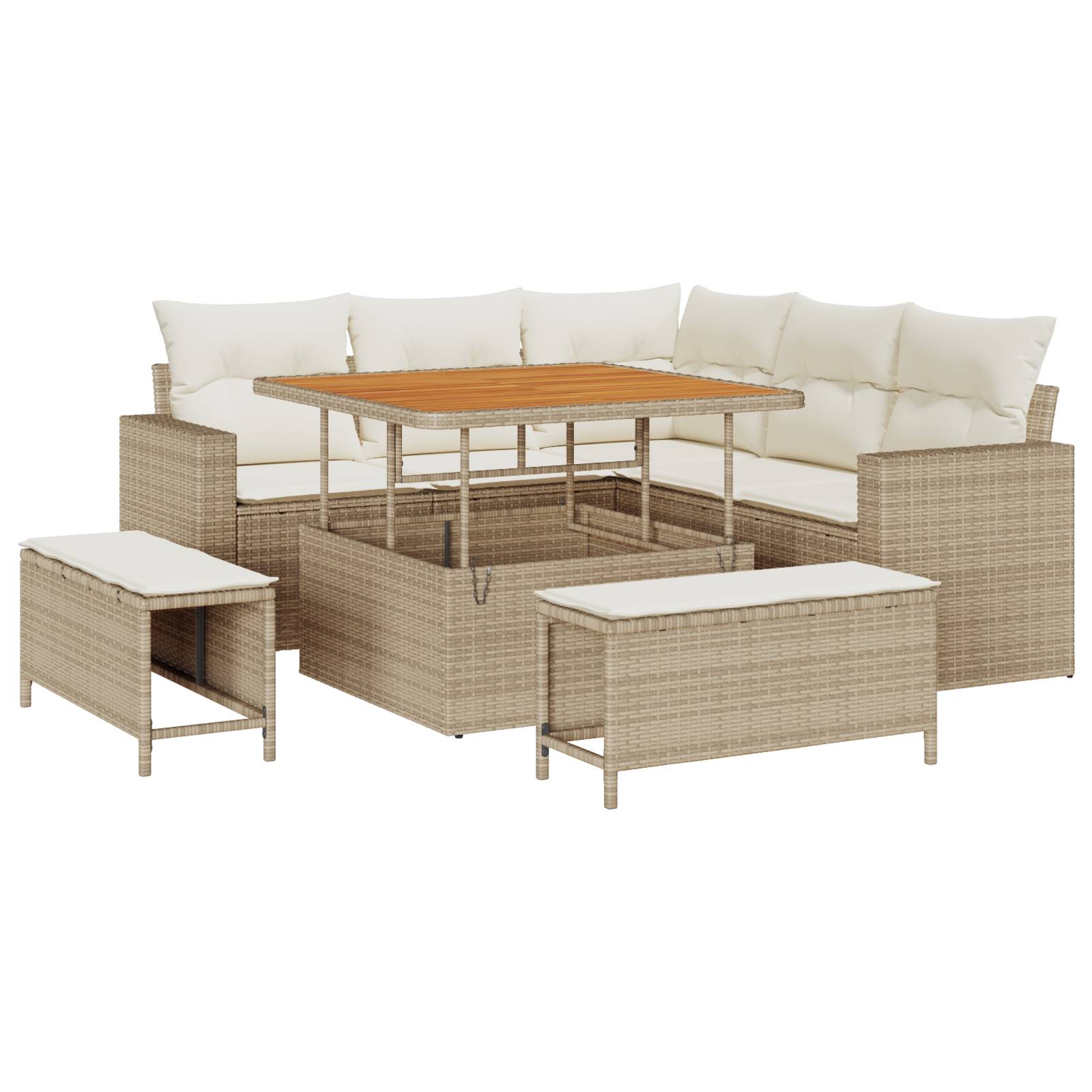 vidaXL 8-teiliges Garten Sofa Set mit Kissen Beige Poly Rattan