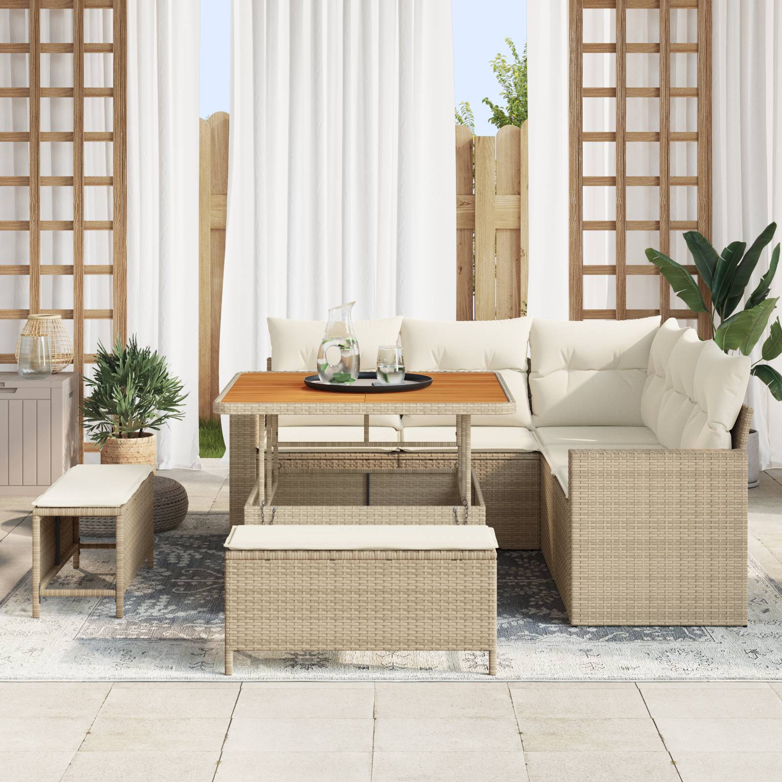 vidaXL 8-teiliges Garten Sofa Set mit Kissen Beige Poly Rattan
