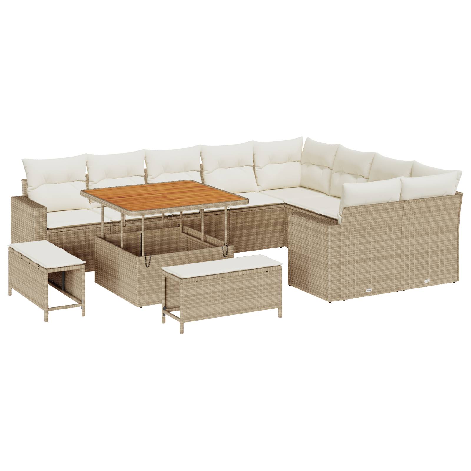 vidaXL 12-teiliges Garten-Sofa-Set mit Kissen Beige Poly Rattan Akazie
