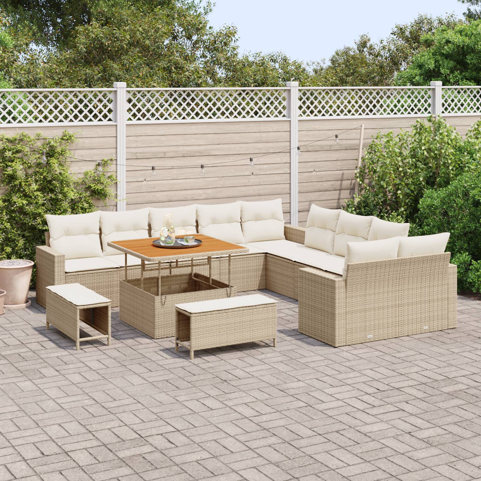 vidaXL 13-teiliges Garten Sofaset mit Kissen Beige Poly Rattan Akazie