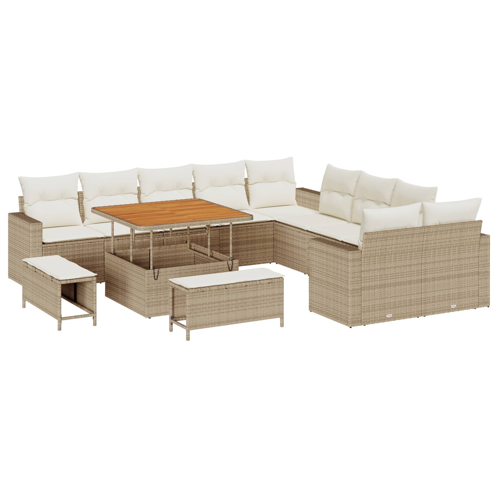 vidaXL 13-teiliges Garten Sofaset mit Kissen Beige Poly Rattan Akazie