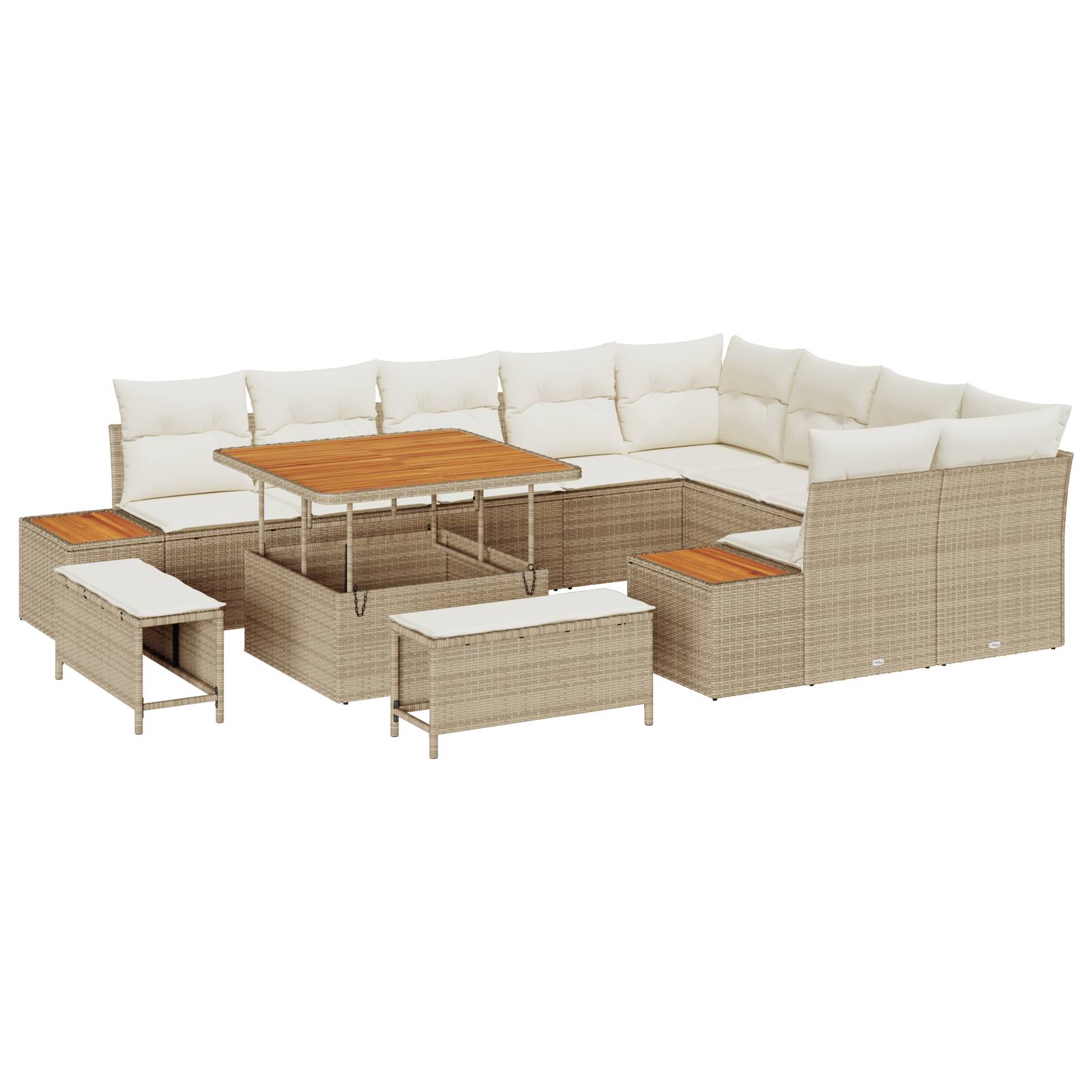 vidaXL 12-teiliges Garten Sofa Set mit Kissen Beige Poly Rattan Akazie