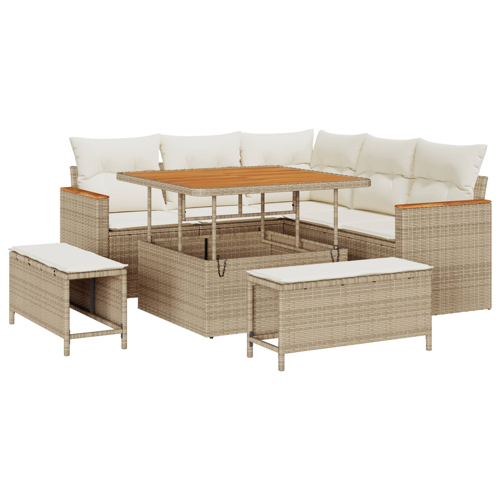 vidaXL 8-tlg. Garten-Sofagarnitur mit Kissen Beige Poly Rattan Akazie