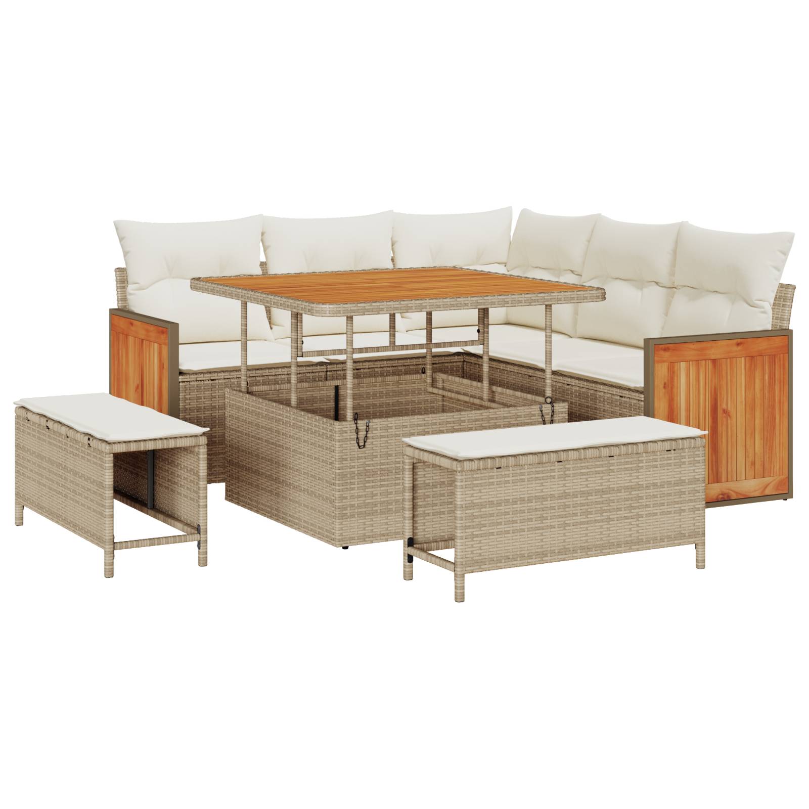 vidaXL 8-teiliges Garten Sofaset mit Kissen Beige Poly Rattan Akazie