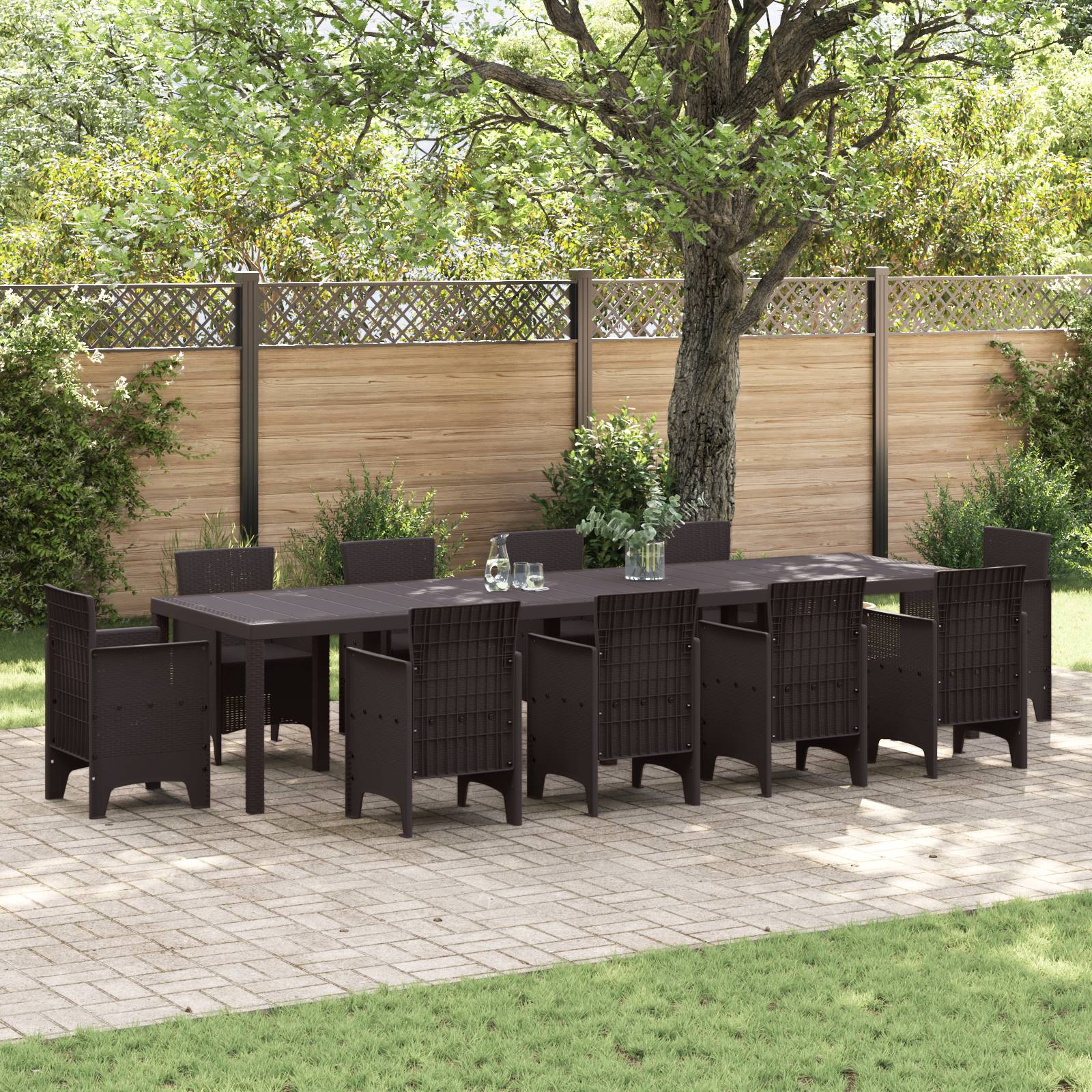 vidaXL Gartentisch Braun 350x100x73 cm Poly Rattan