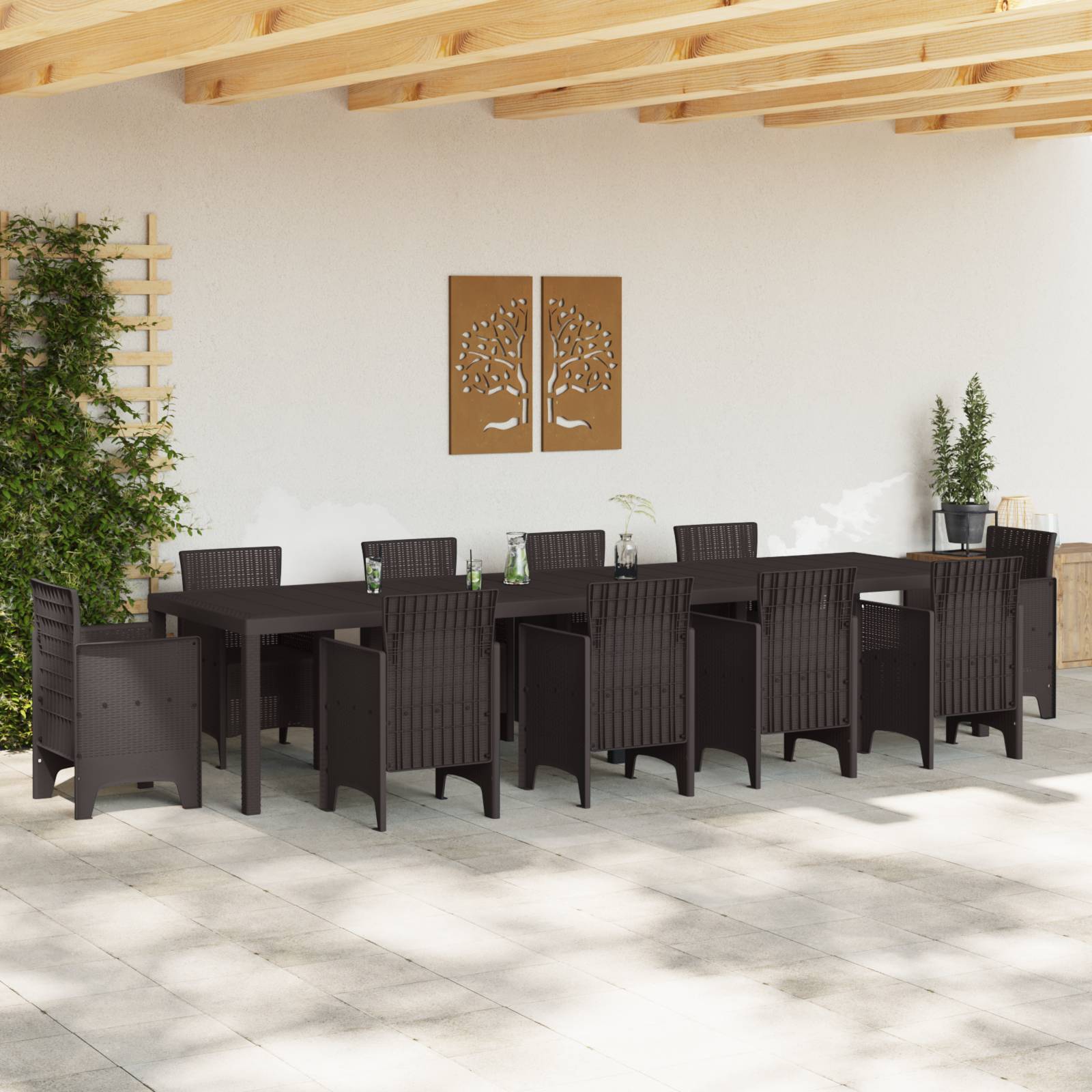 vidaXL Gartentisch Braun 350x100x73 cm Poly Rattan
