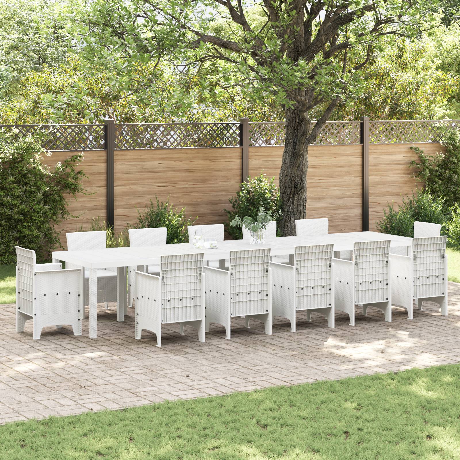 vidaXL Gartentisch Weiß 400x100x73 cm Poly Rattan