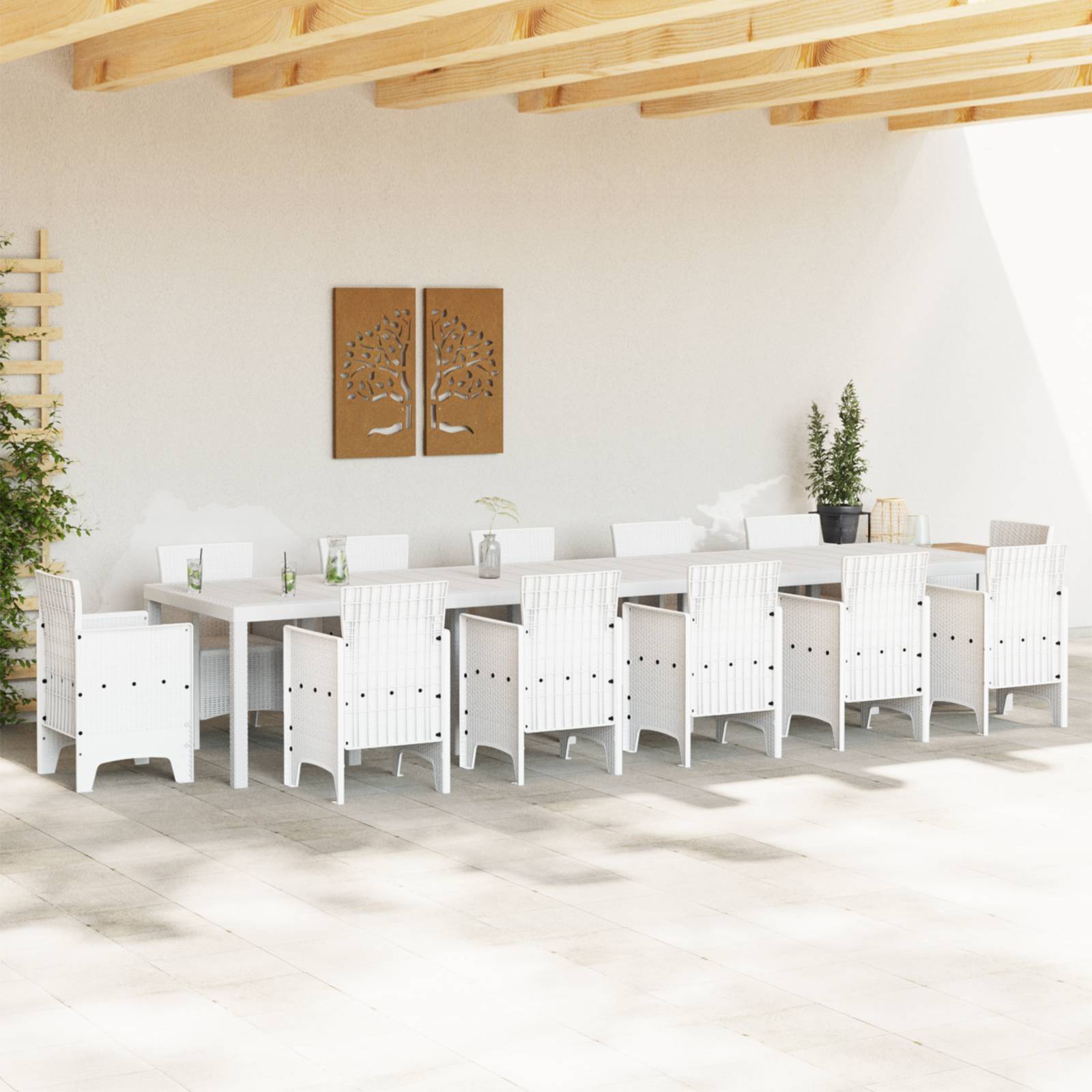 vidaXL Gartentisch Weiß 400x100x73 cm Poly Rattan