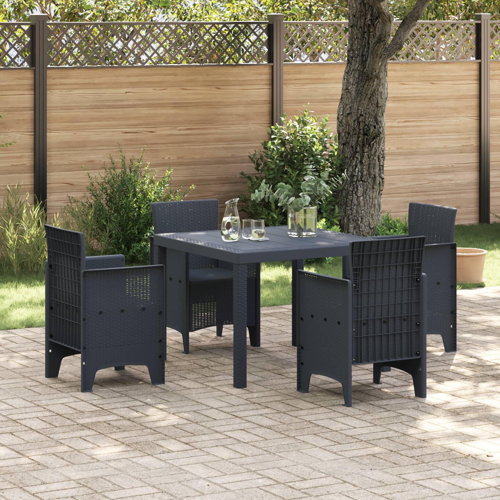 vidaXL 5-tlg. Garten-Essgruppe Anthrazit Poly Rattan