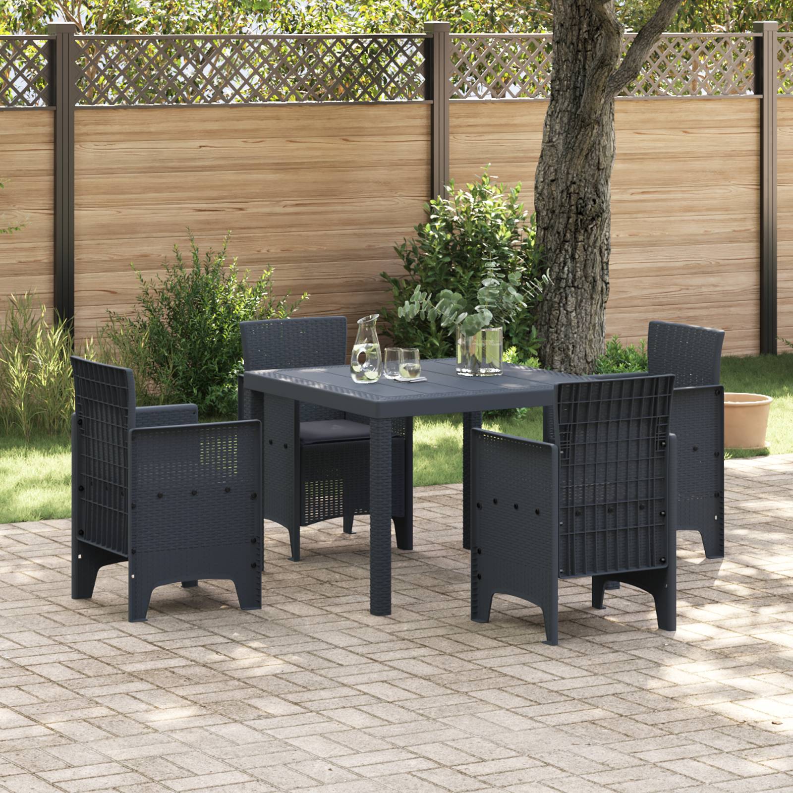 vidaXL 5-tlg. Garten-Essgruppe mit Kissen Anthrazit Poly Rattan
