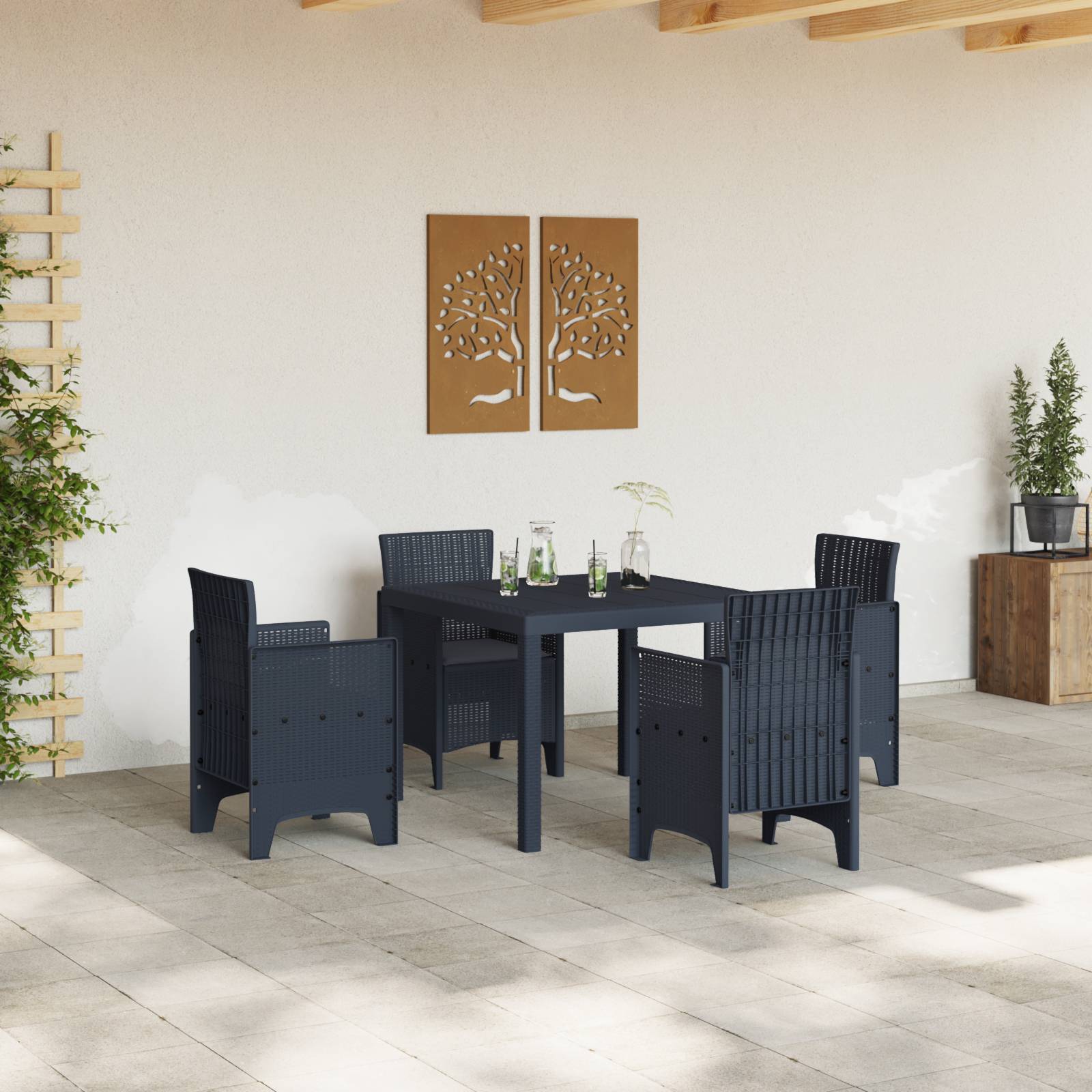 vidaXL 5-tlg. Garten-Essgruppe mit Kissen Anthrazit Poly Rattan