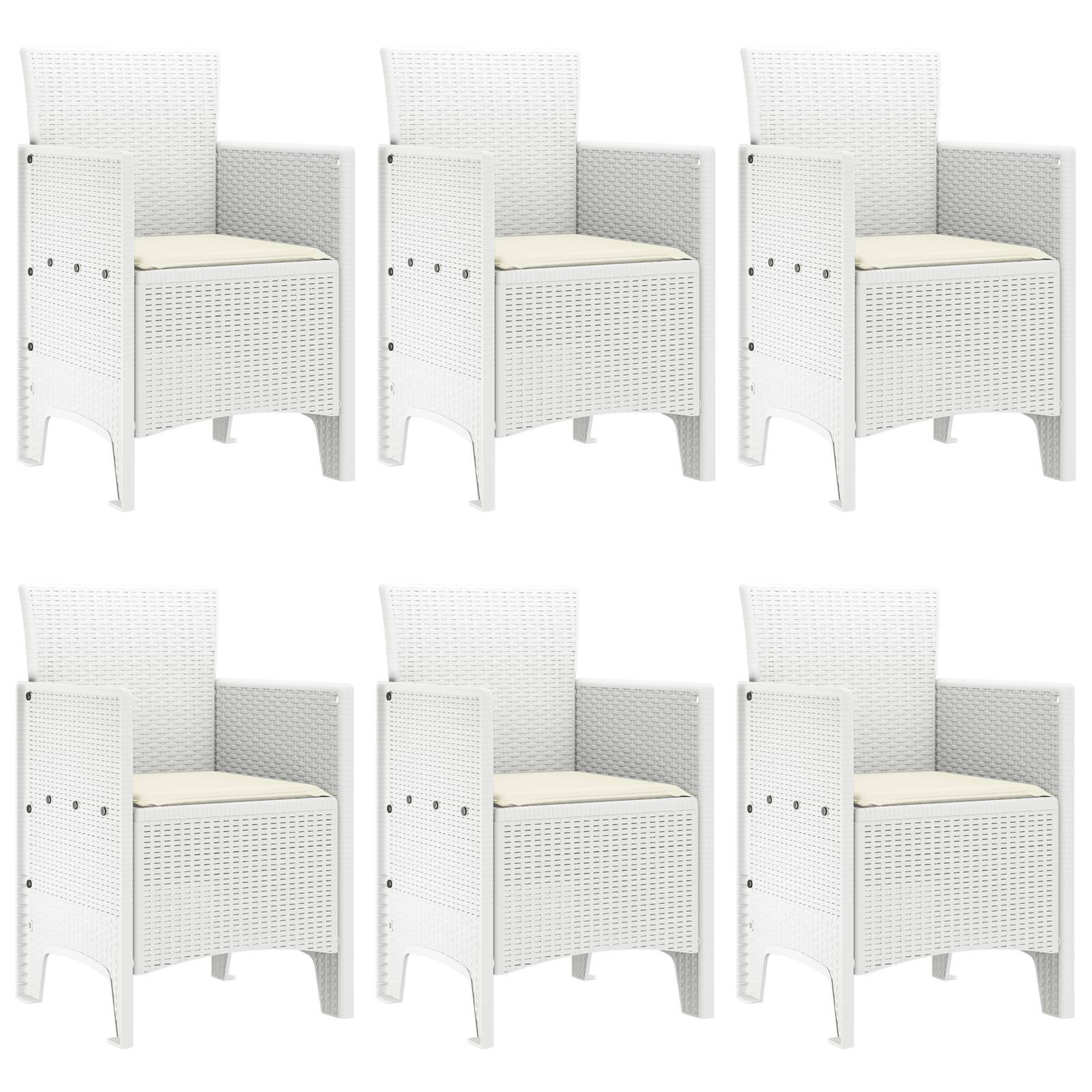 vidaXL 7-teiliges Garten-Esszimmer-Set mit Kissen Weiß Poly-Rattan