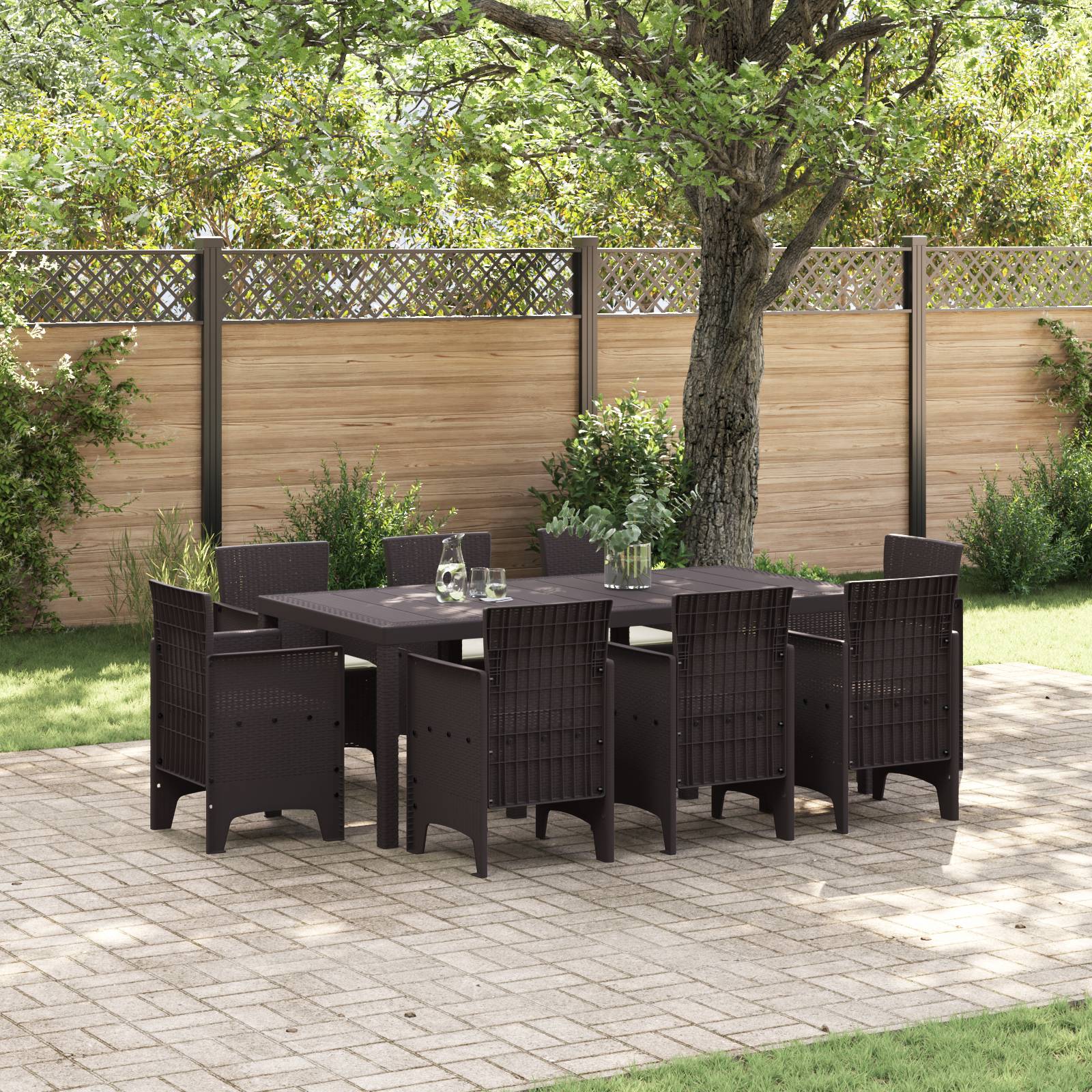 vidaXL 9-teiliges Garten Essset mit Kissen Braun Poly Rattan