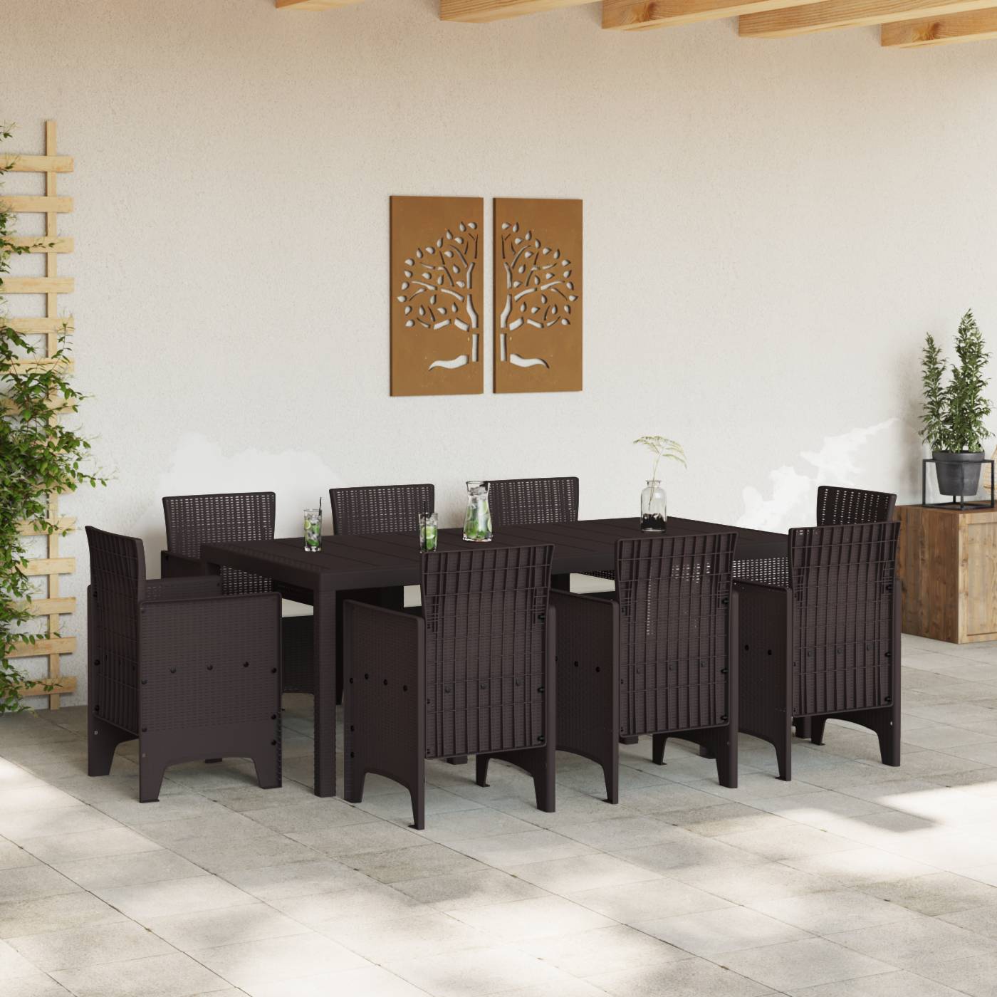 vidaXL 9-teiliges Garten Essset mit Kissen Braun Poly Rattan
