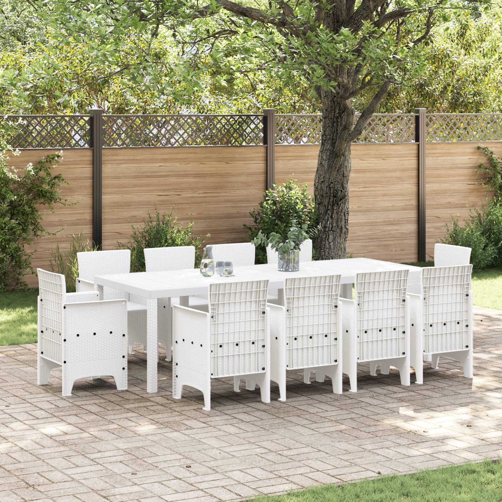 vidaXL 11-tlg. Garten-Essgruppe Weiß Poly Rattan