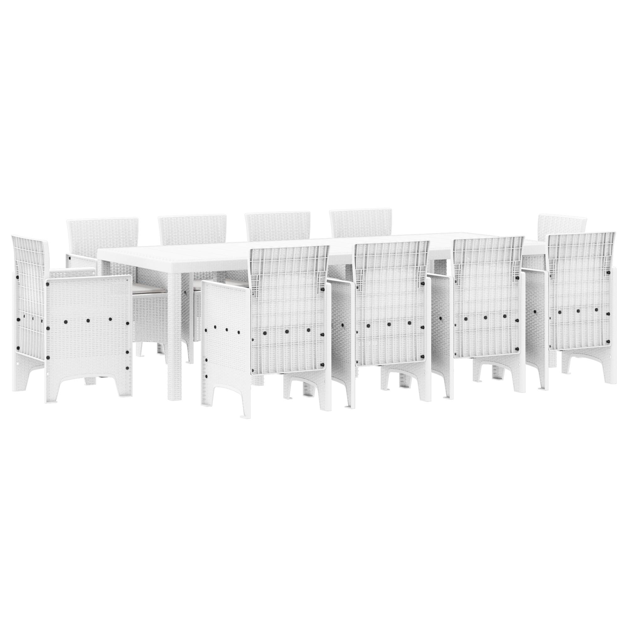 vidaXL 11-tlg. Garten-Essgruppe mit Kissen Weiß Poly Rattan