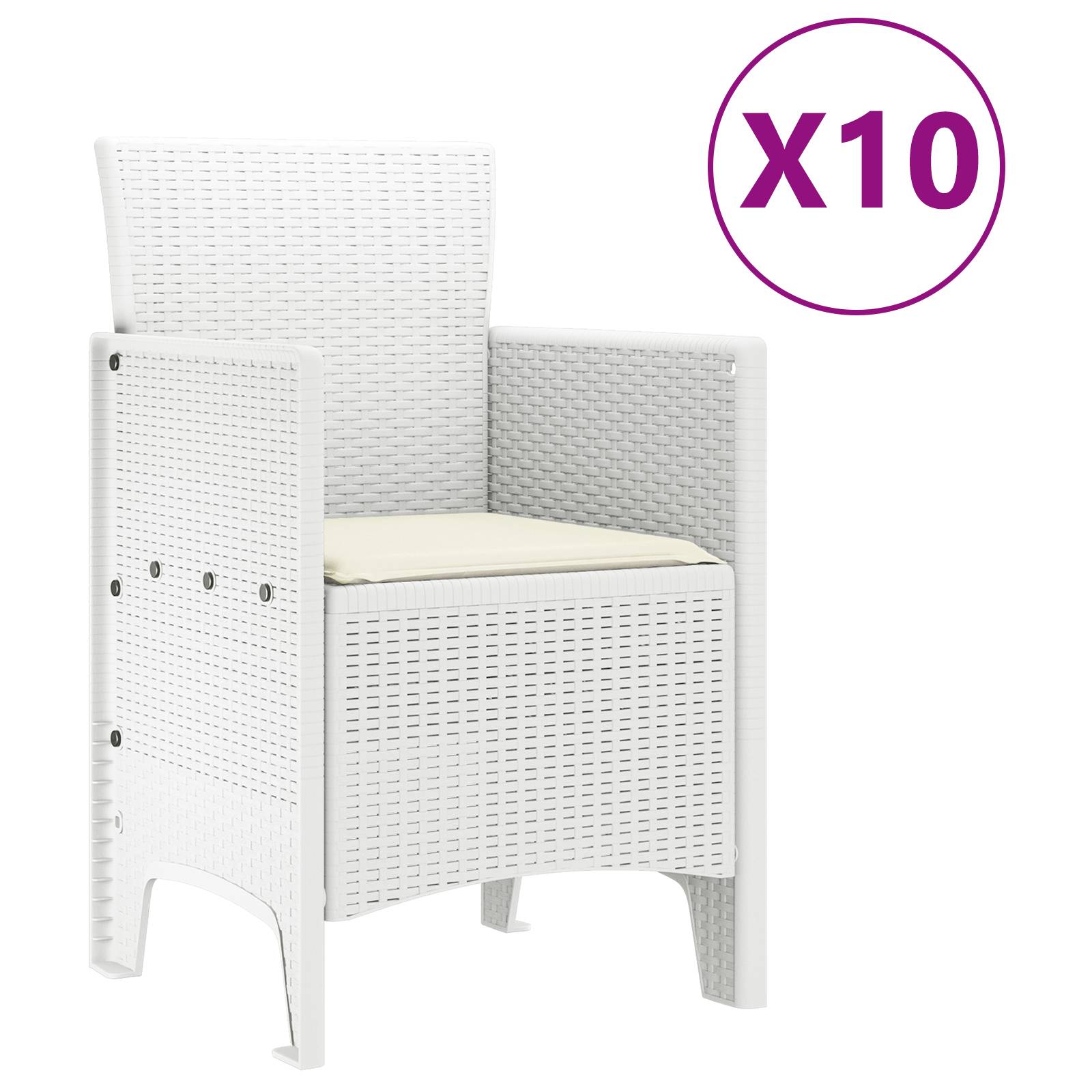 vidaXL 11-tlg. Garten-Essgruppe mit Kissen Weiß Poly Rattan