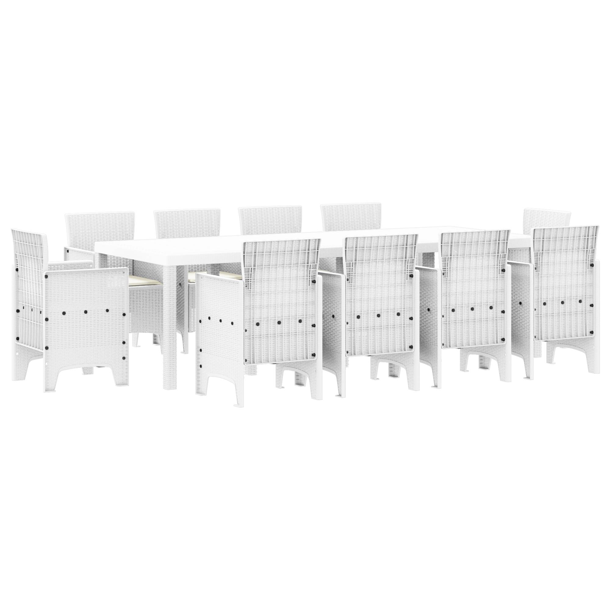 vidaXL 11-tlg. Garten-Essgruppe mit Kissen Weiß Poly Rattan