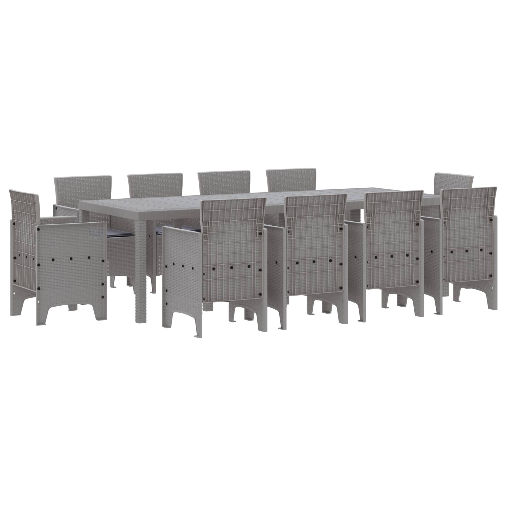 vidaXL 11-tlg. Garten-Essgruppe mit Kissen Hellgrau Poly Rattan