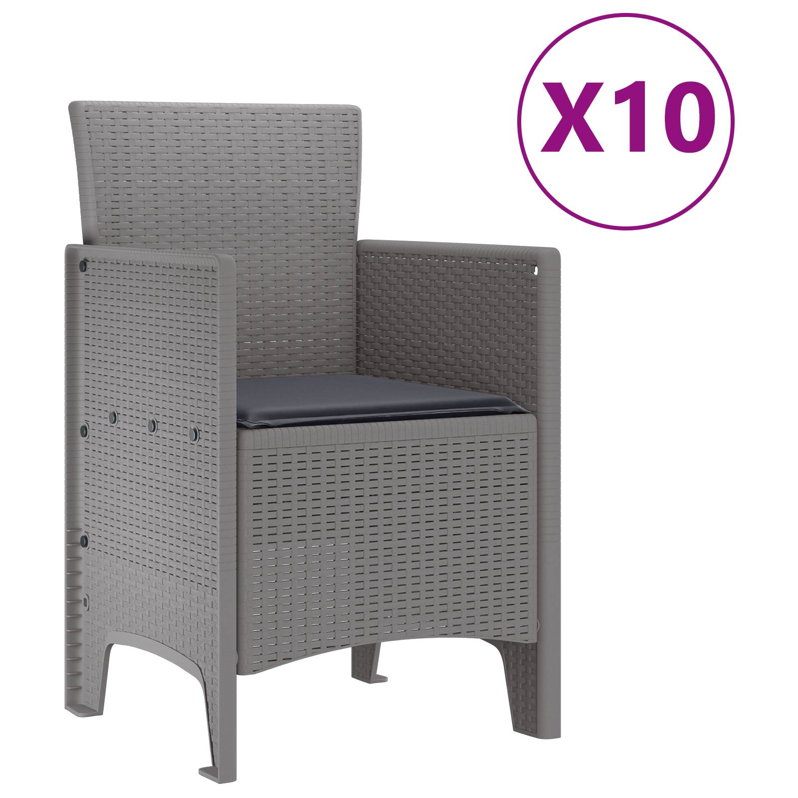 vidaXL 11-tlg. Garten-Essgruppe mit Kissen Hellgrau Poly Rattan