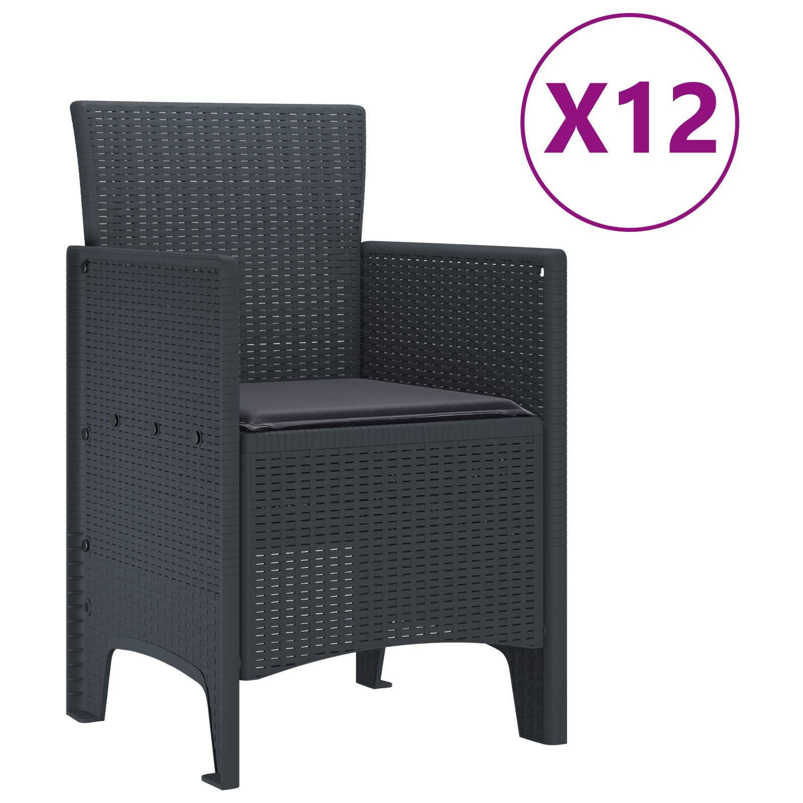 vidaXL 13-teiliges Garten Esstisch Set mit Kissen Anthrazit Poly-Rattan