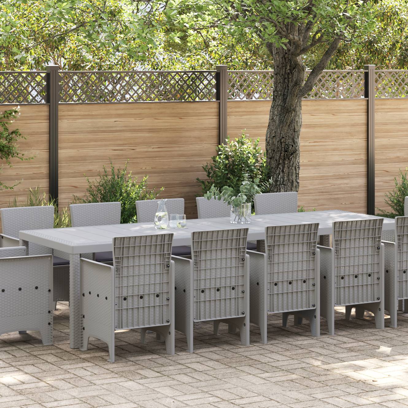 vidaXL 13-teilige Garten-Essgruppe mit Kissen Hellgrau Poly-Rattan