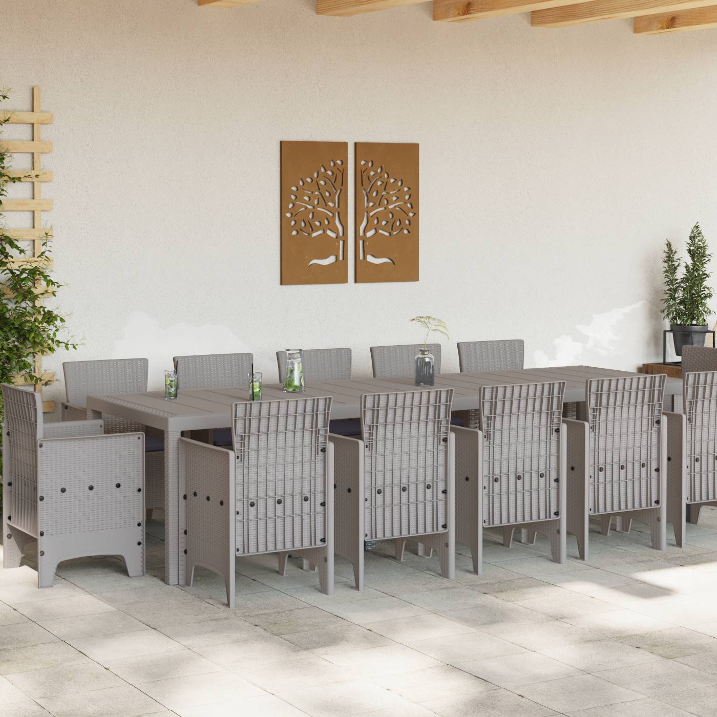 vidaXL 13-teilige Garten-Essgruppe mit Kissen Hellgrau Poly-Rattan