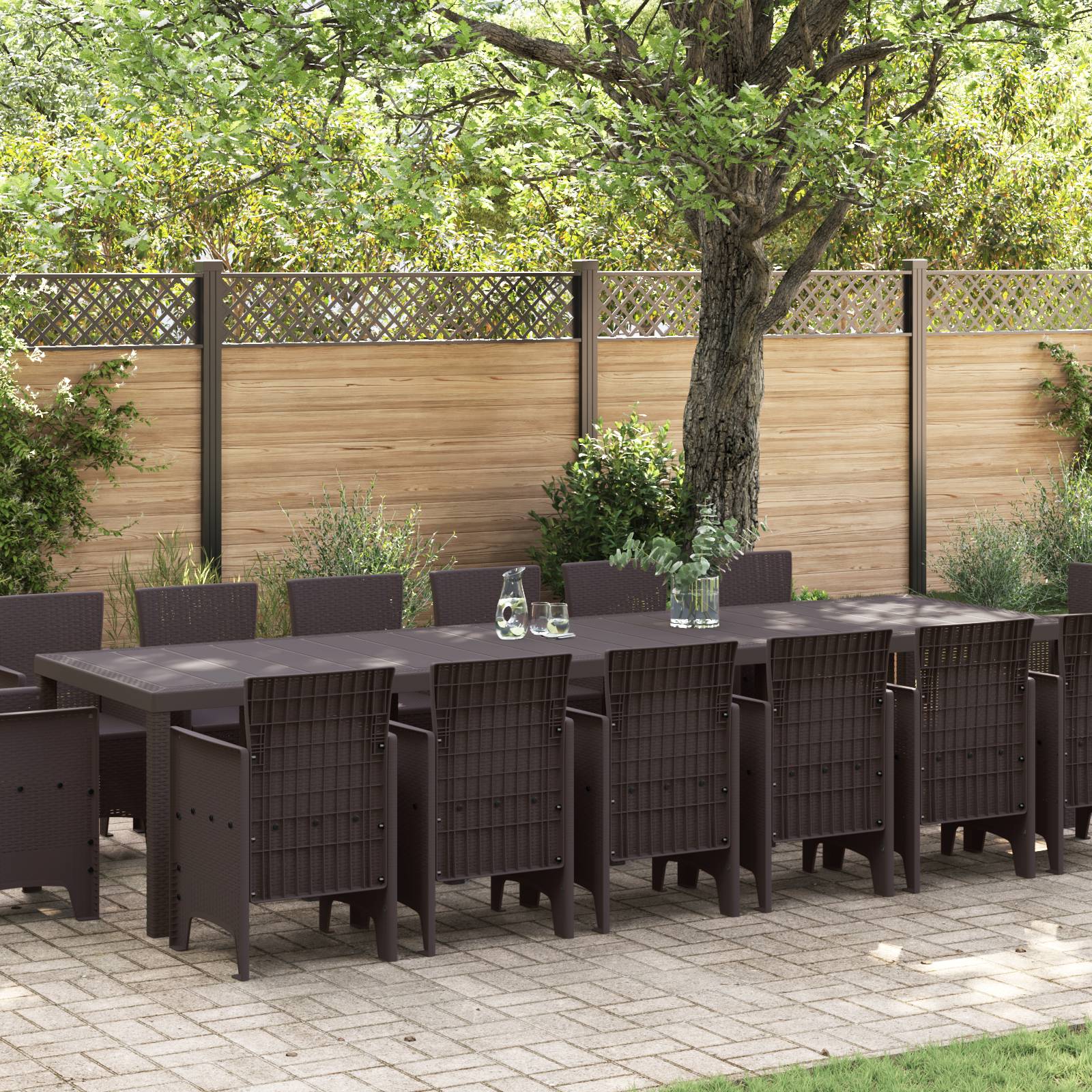 vidaXL 15-teiliges Garten Esszimmer Set Braun Poly-Rattan