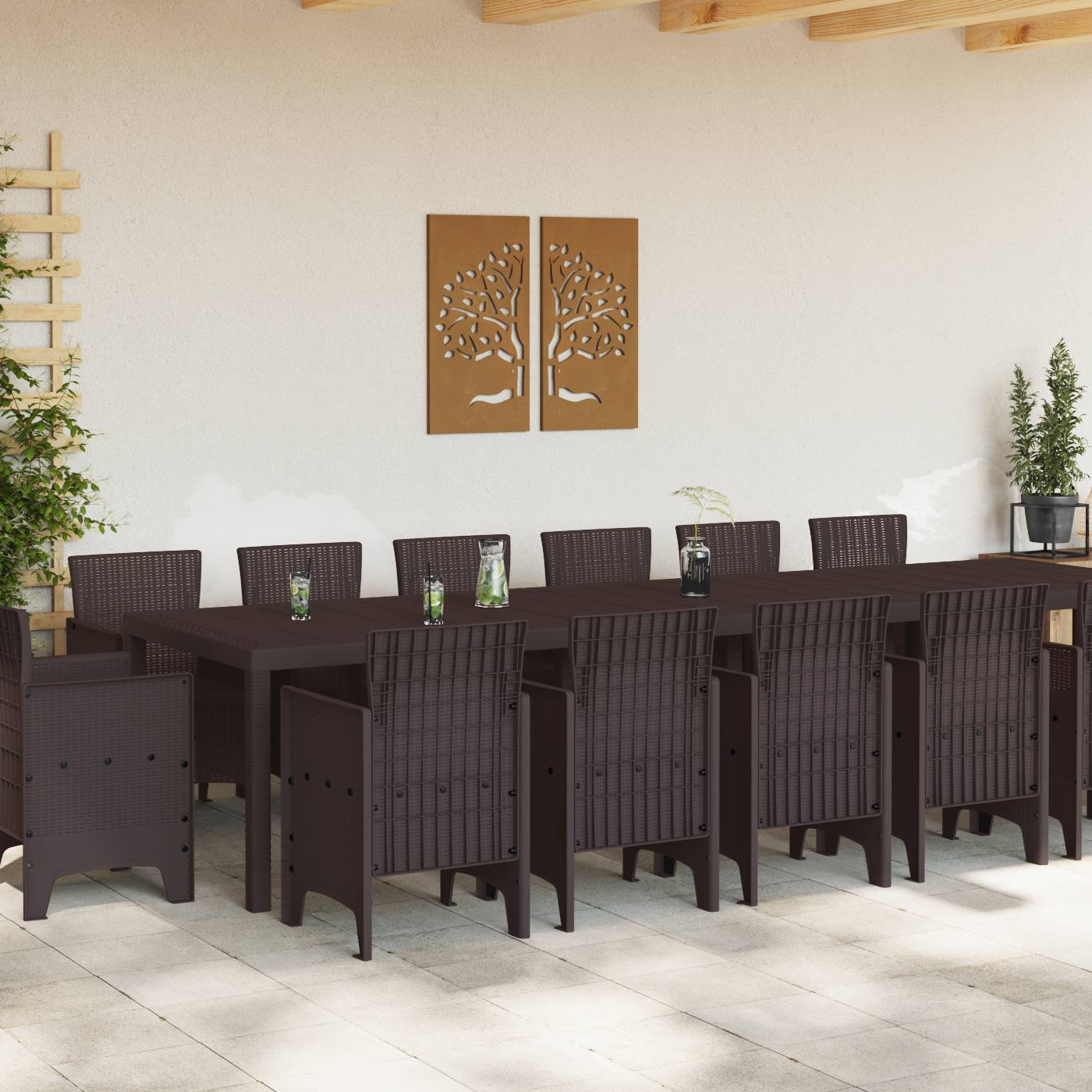 vidaXL 15-teiliges Garten Esszimmer Set Braun Poly-Rattan
