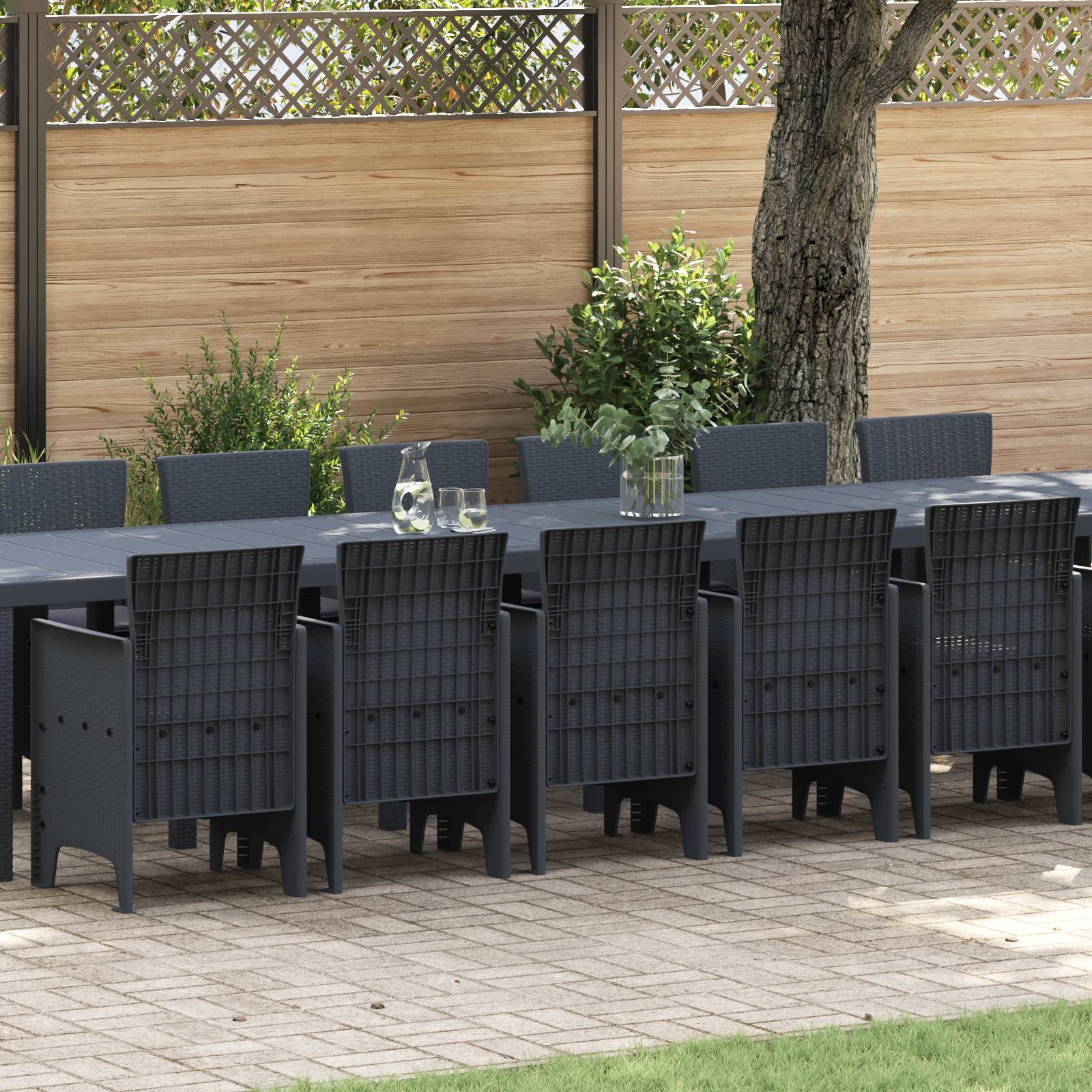 vidaXL 17-teiliges Garten Essset mit Kissen Anthrazit Poly-Rattan