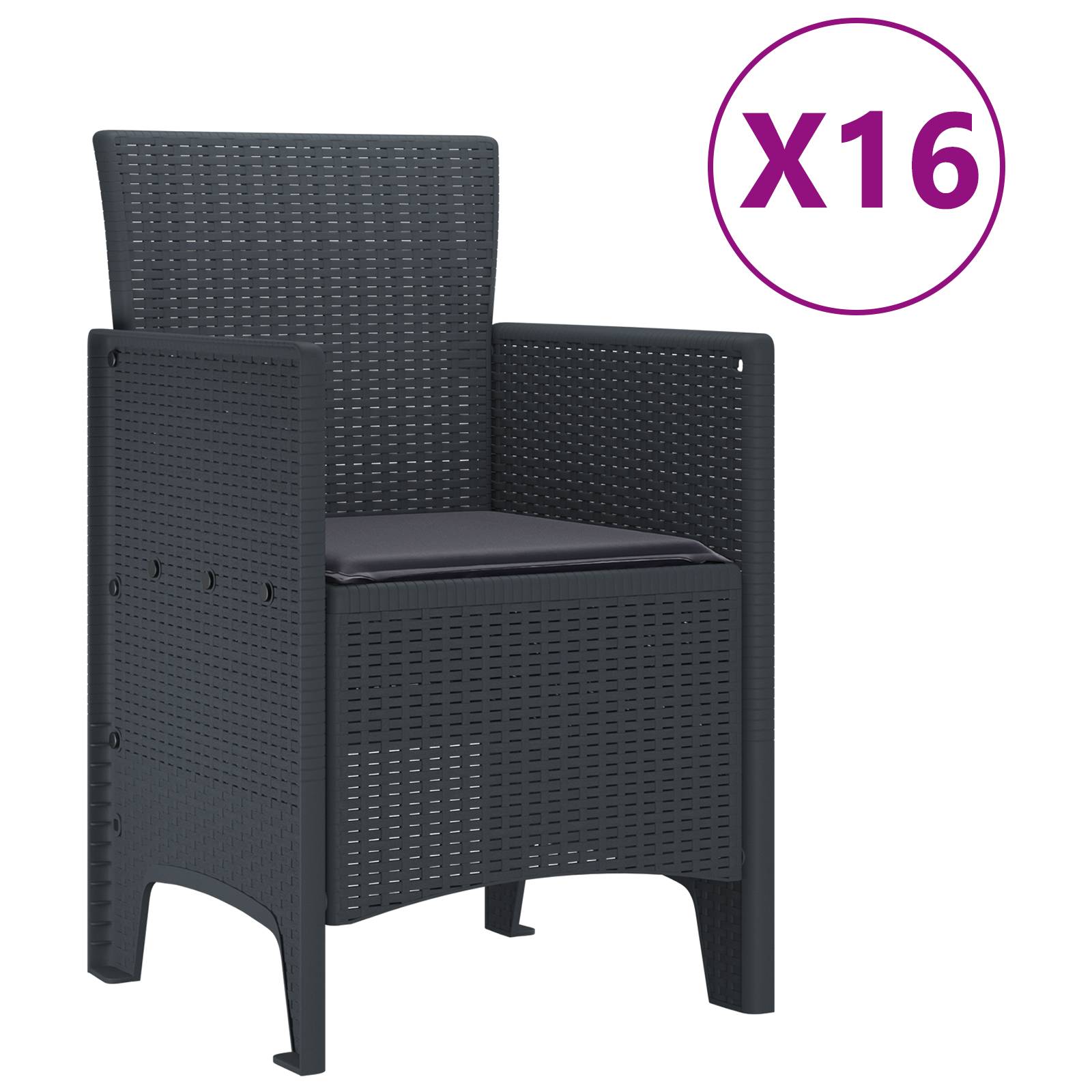 vidaXL 17-teiliges Garten Essset mit Kissen Anthrazit Poly-Rattan