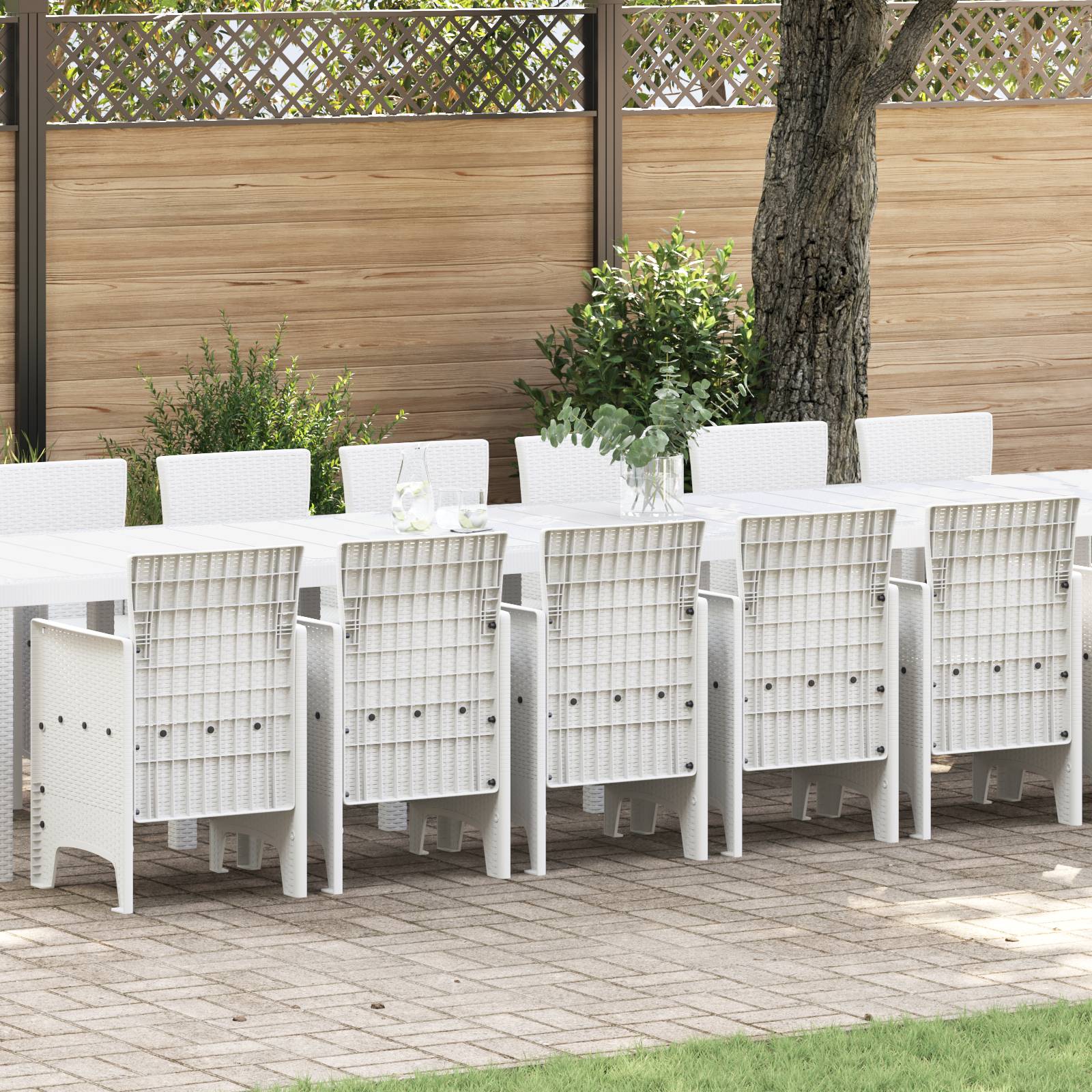vidaXL 17-teiliges Garten-Esszimmer-Set Weiß Poly-Rattan