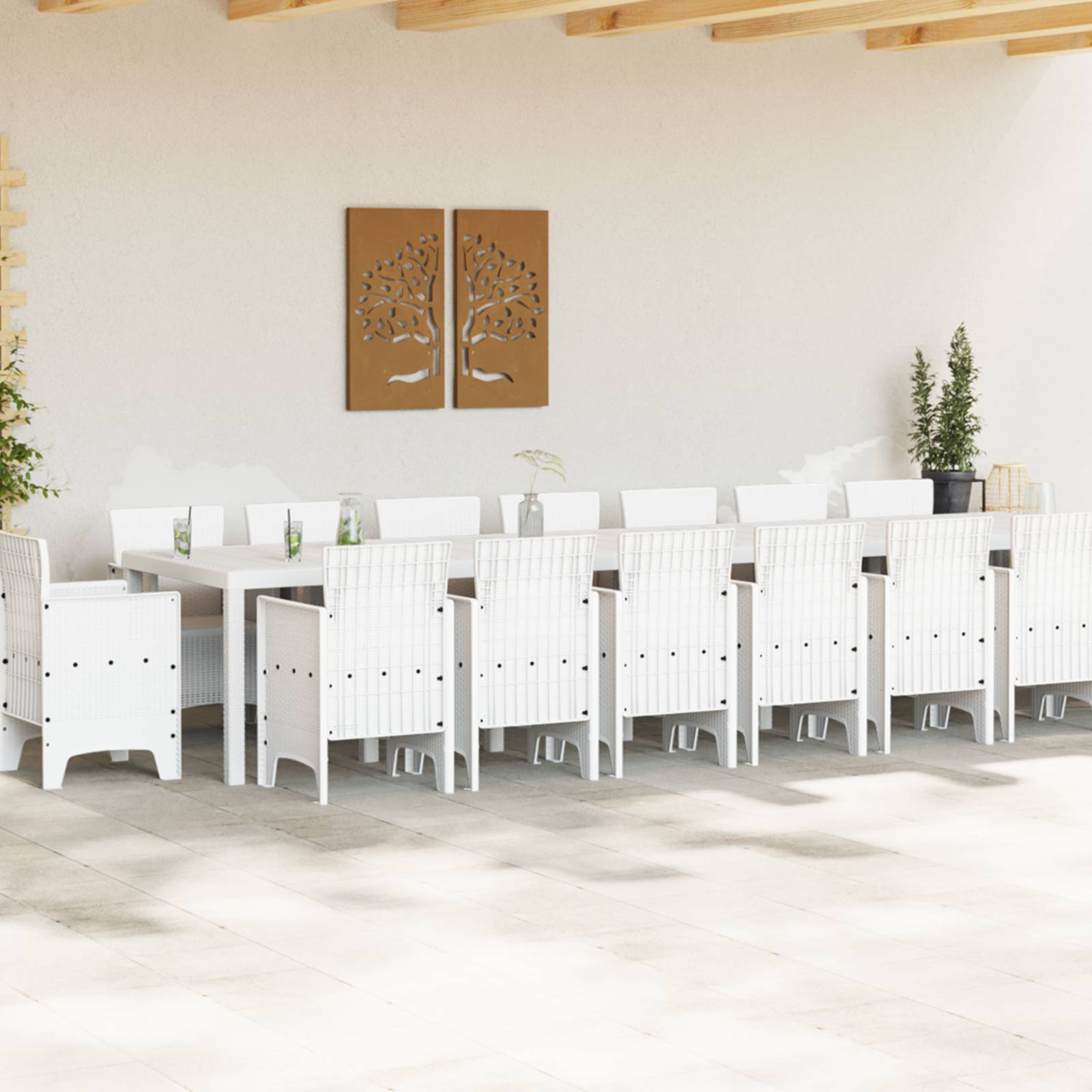 vidaXL 17-teiliges Garten-Esszimmer-Set Weiß Poly-Rattan