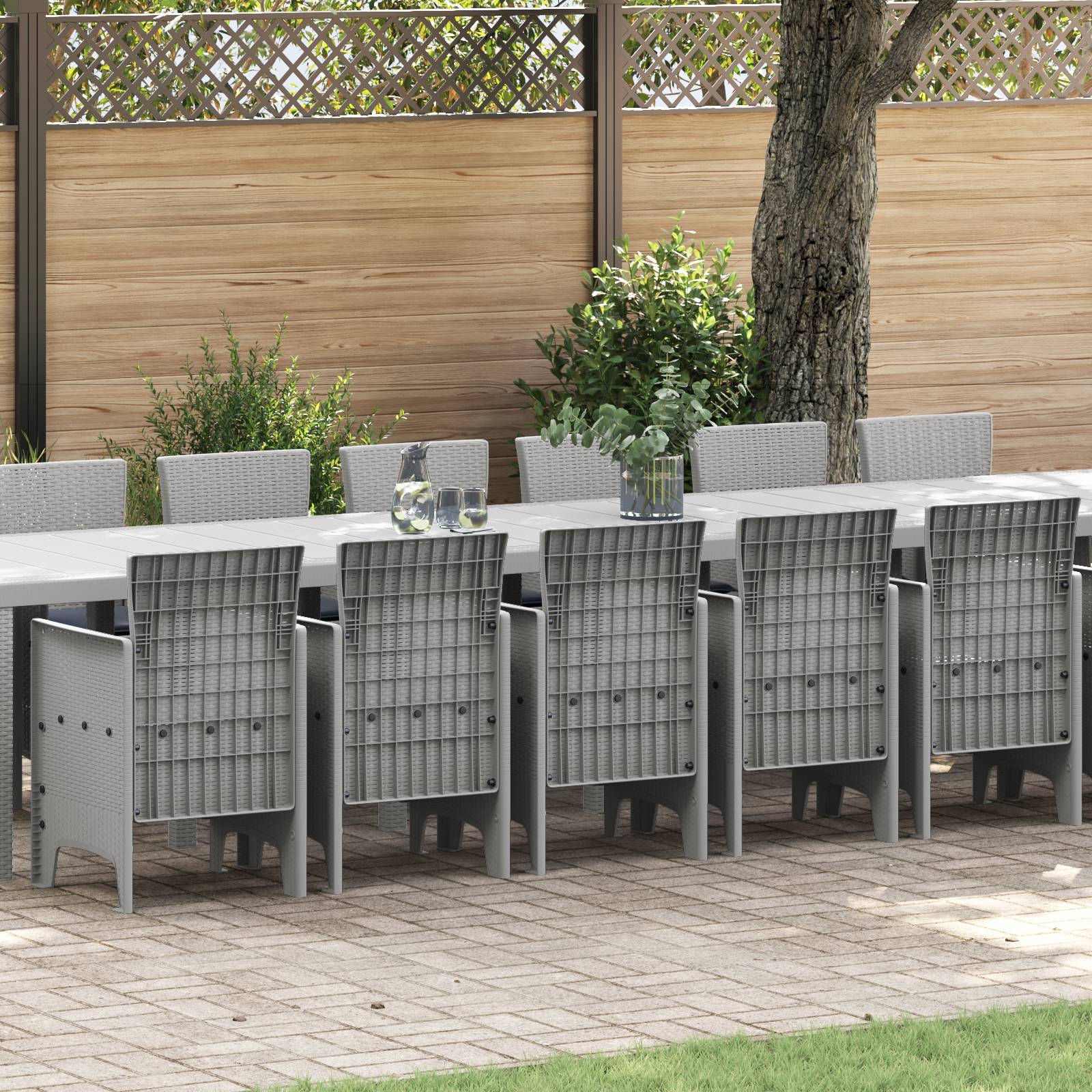 vidaXL 17-teiliges Garten Essgruppen-Set mit Kissen Hellgrau Poly Rattan