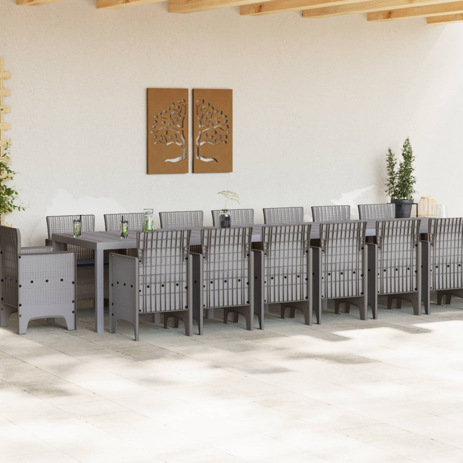 vidaXL 17-teiliges Garten Essgruppen-Set mit Kissen Hellgrau Poly Rattan