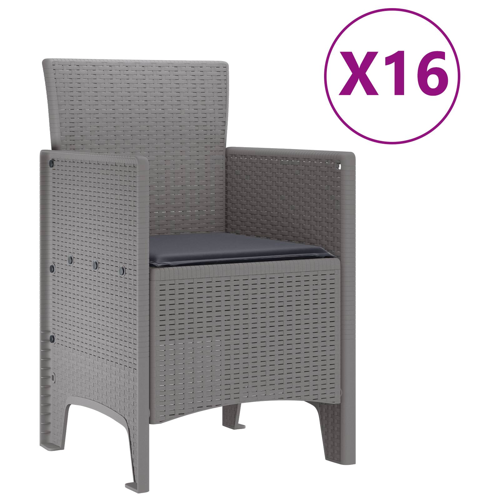 vidaXL 17-teiliges Garten Essgruppen-Set mit Kissen Hellgrau Poly Rattan