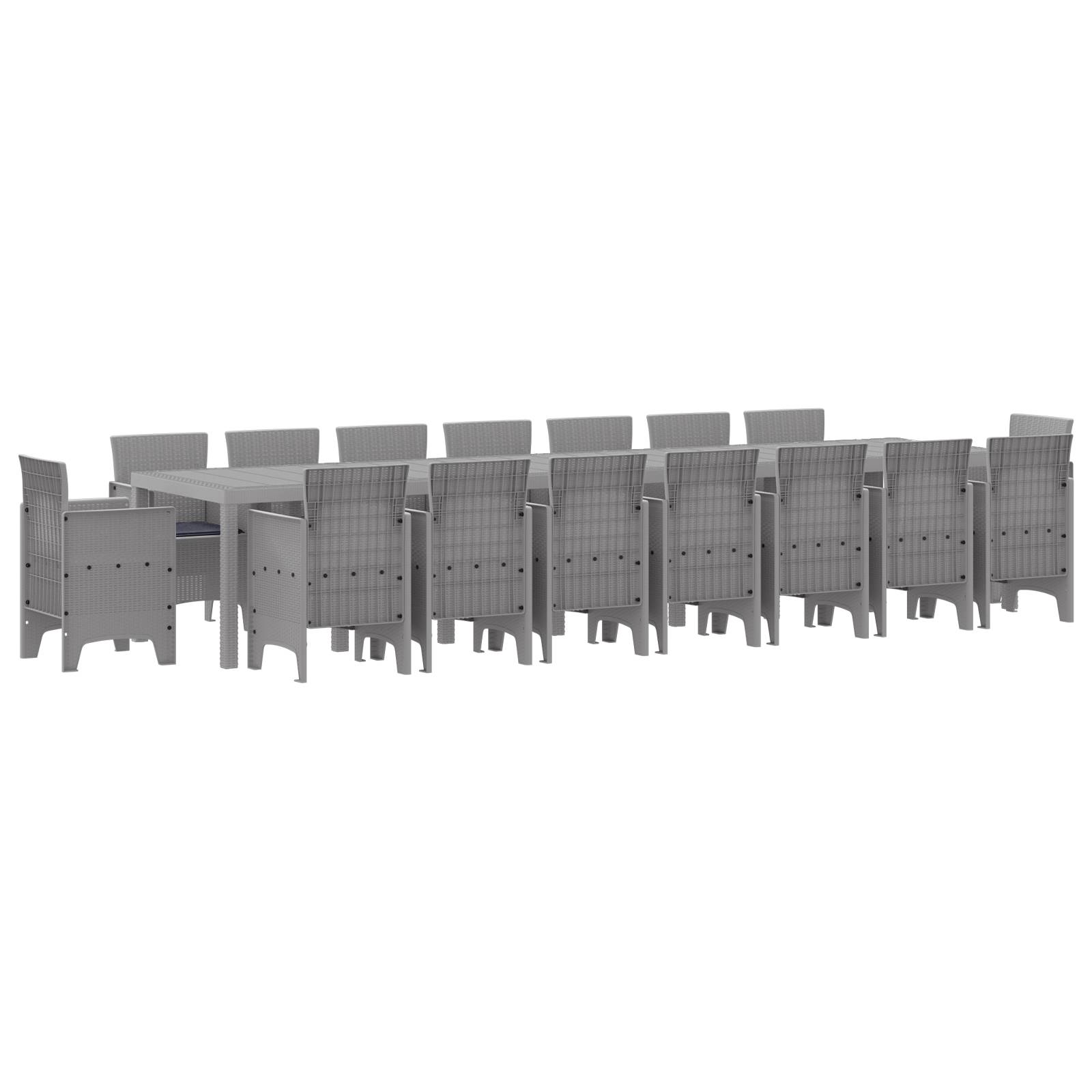 vidaXL 17-teiliges Garten Essgruppen-Set mit Kissen Hellgrau Poly Rattan